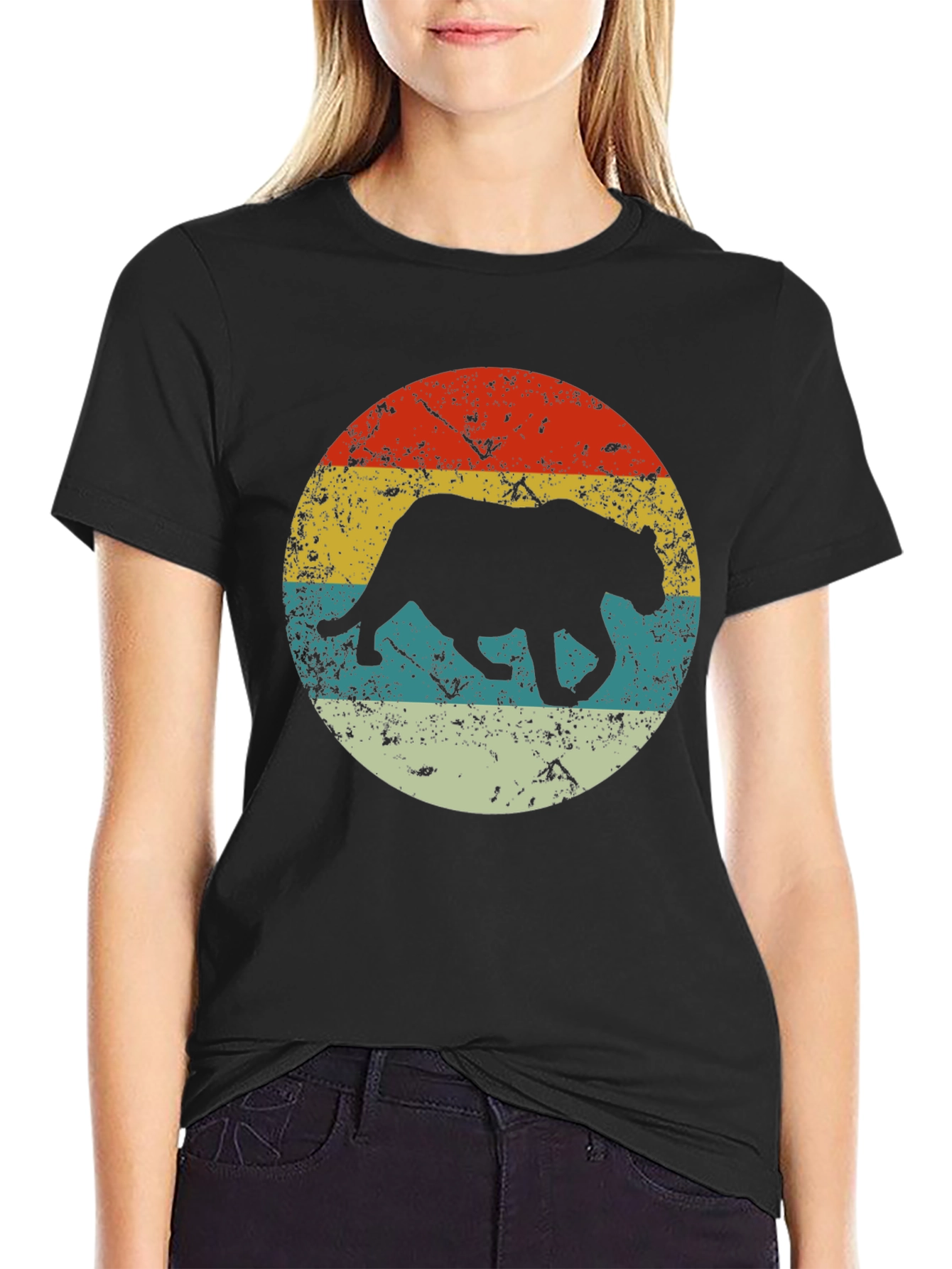 Retro Panther Graphic Black T-Shirt