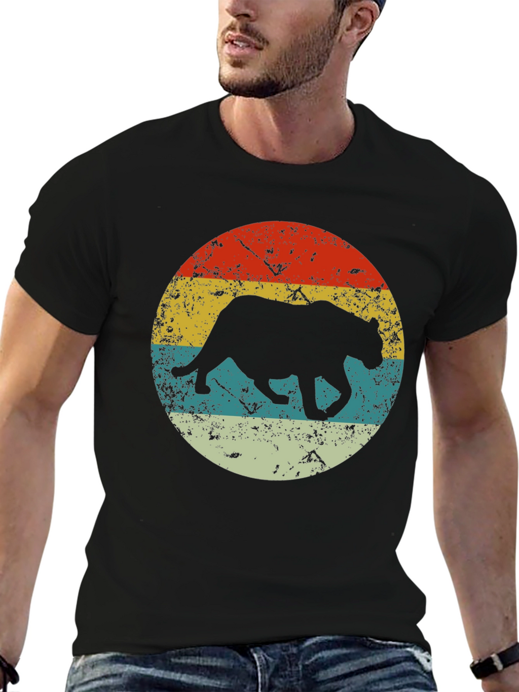 Retro Panther Graphic Black T-Shirt