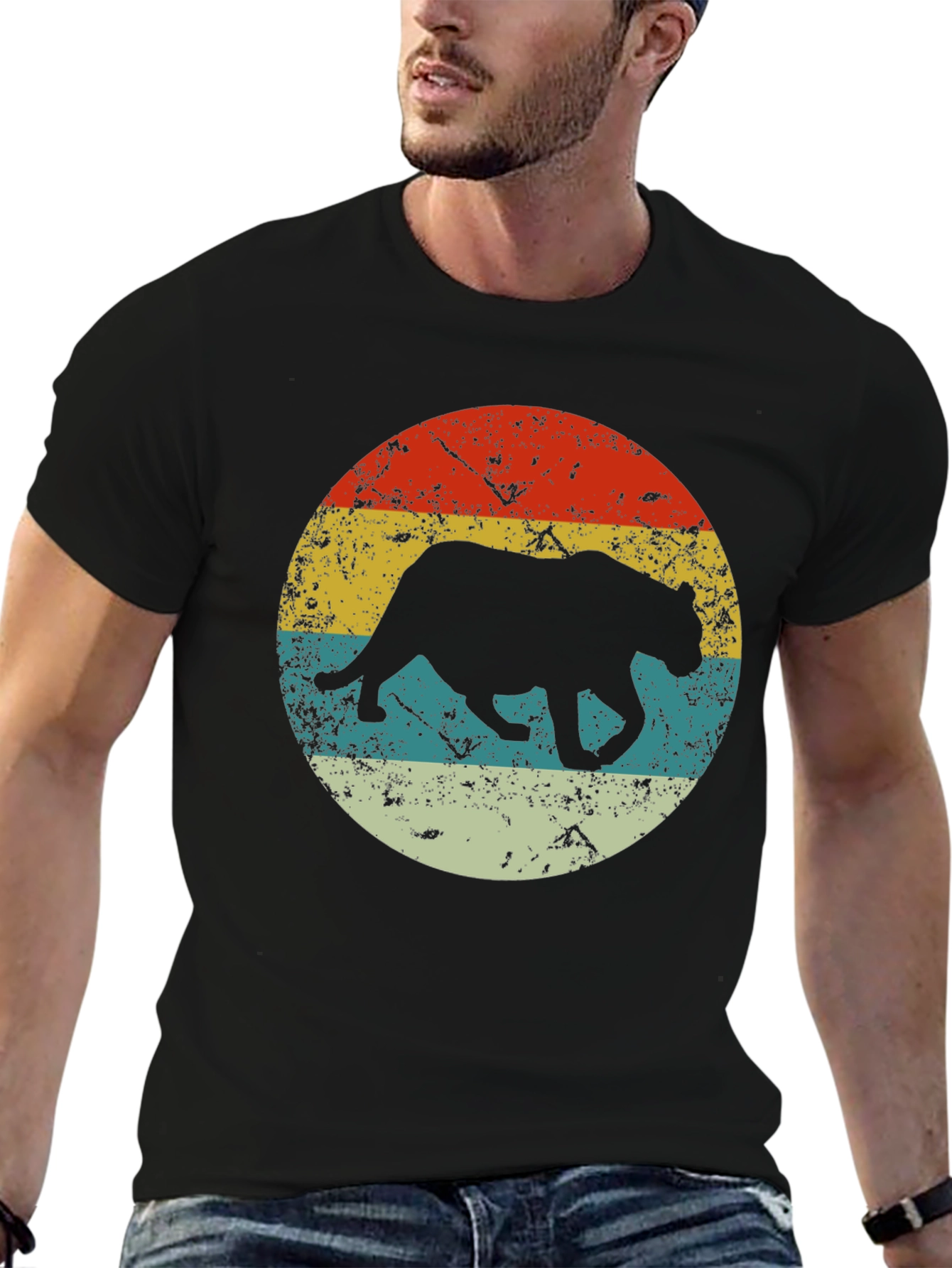 Retro Panther Graphic Black T-Shirt