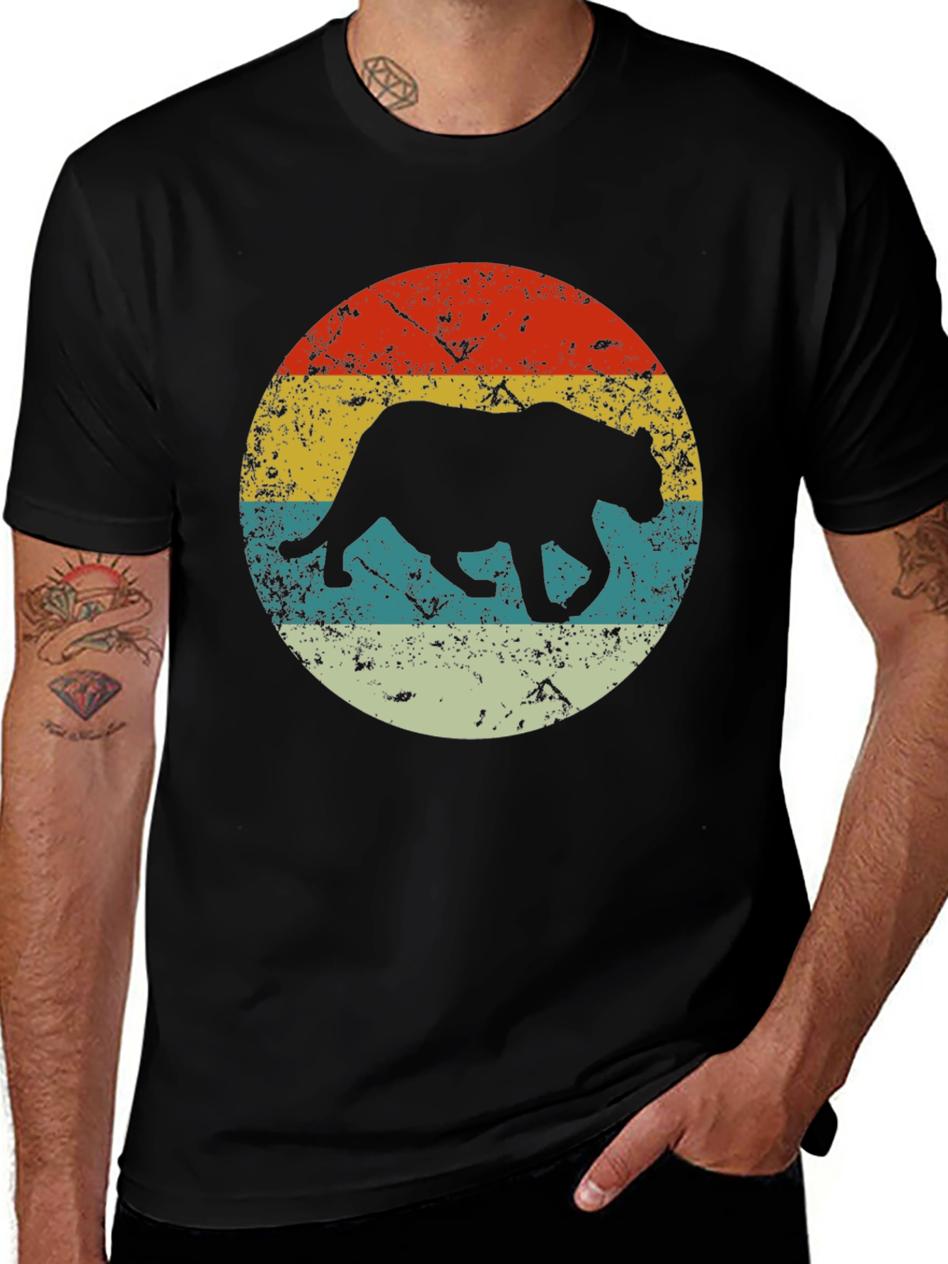 Retro Panther Graphic Black T-Shirt