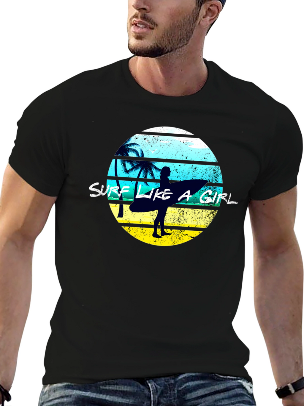 Surf Like A Girl Graphic Tee - Black