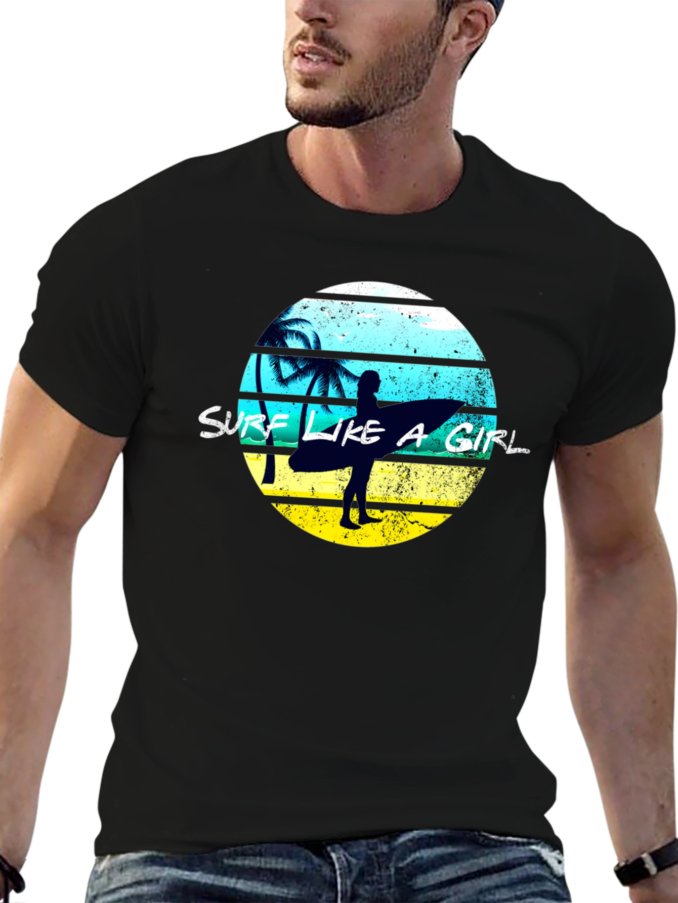 Surf Like A Girl Graphic Tee - Black