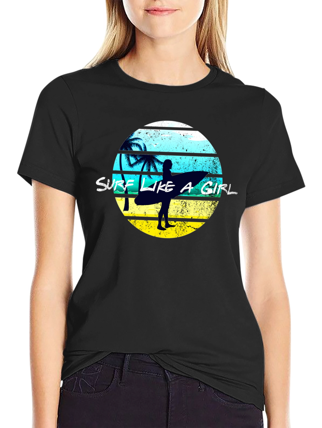 Surf Like A Girl Graphic Tee - Black