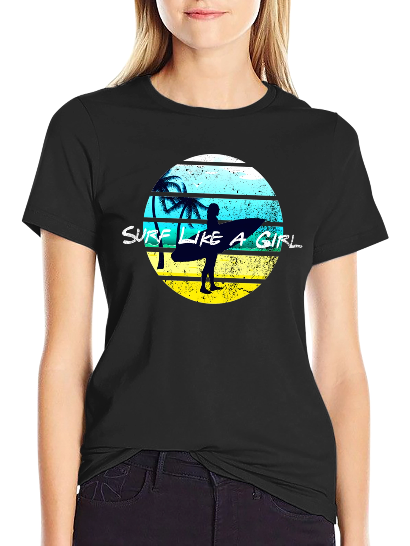 Surf Like A Girl Graphic Tee - Black