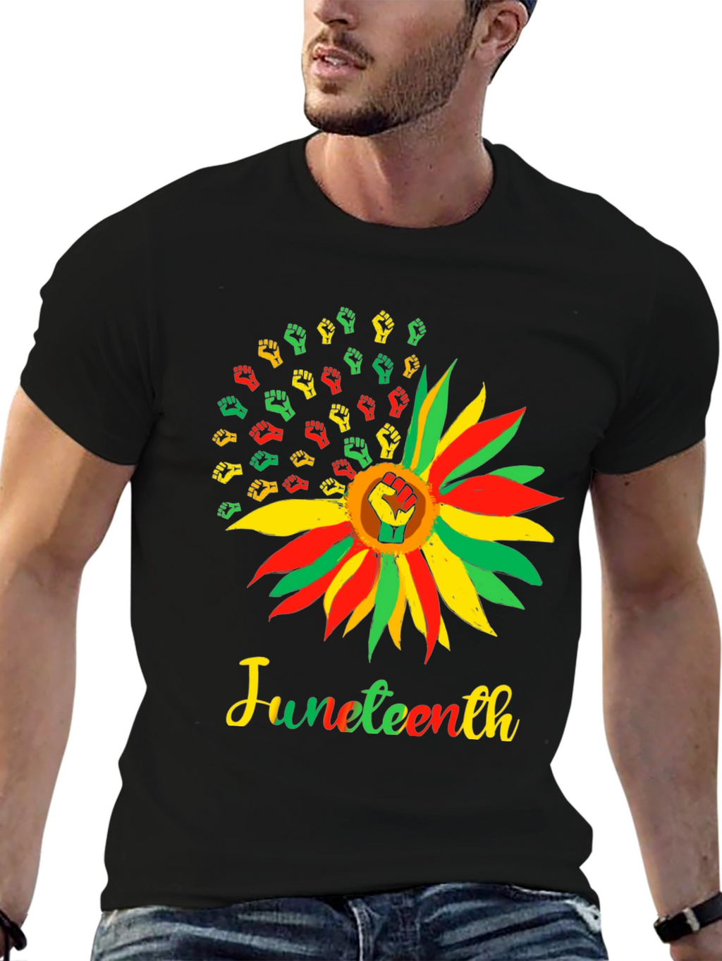 Juneteenth Fist Sunflower Graphic T-Shirt