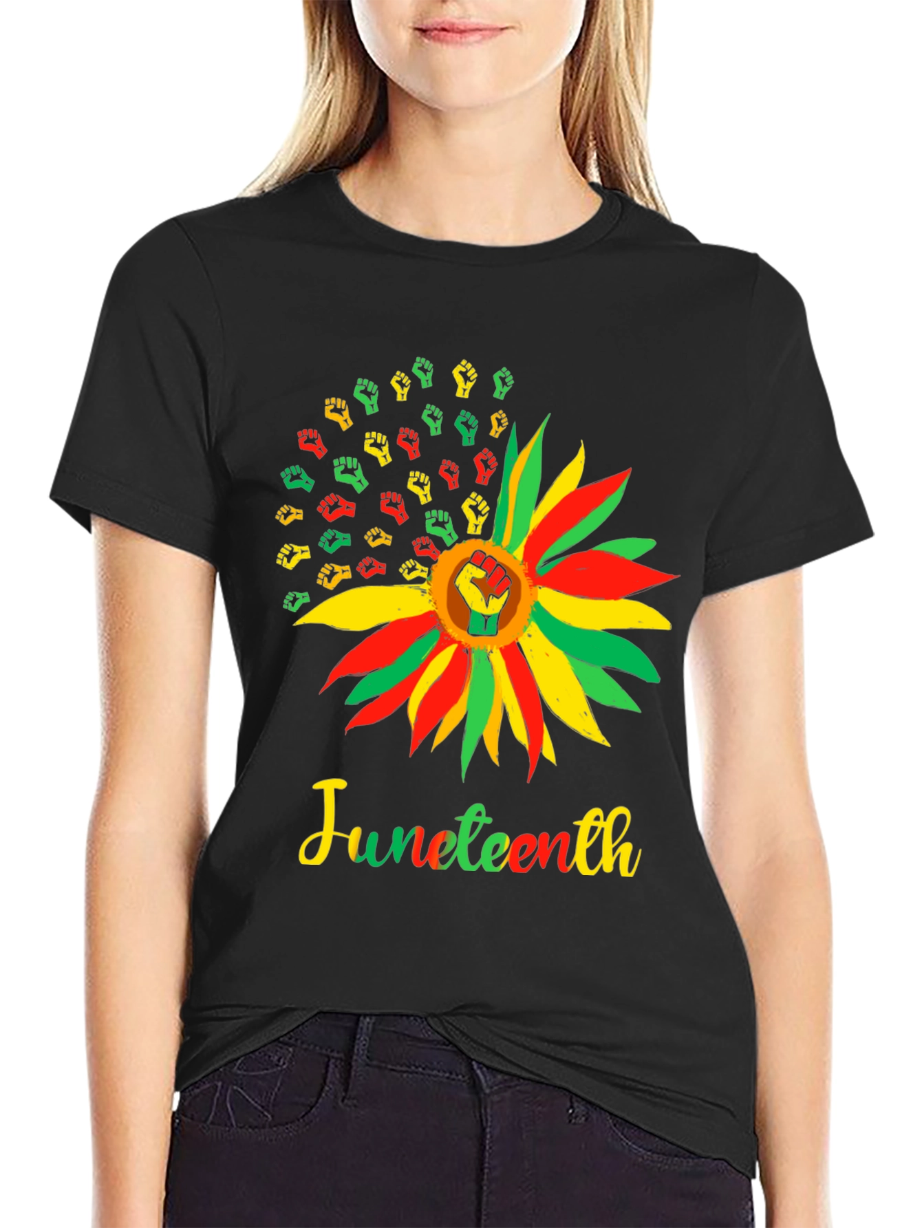 Juneteenth Fist Sunflower Graphic T-Shirt