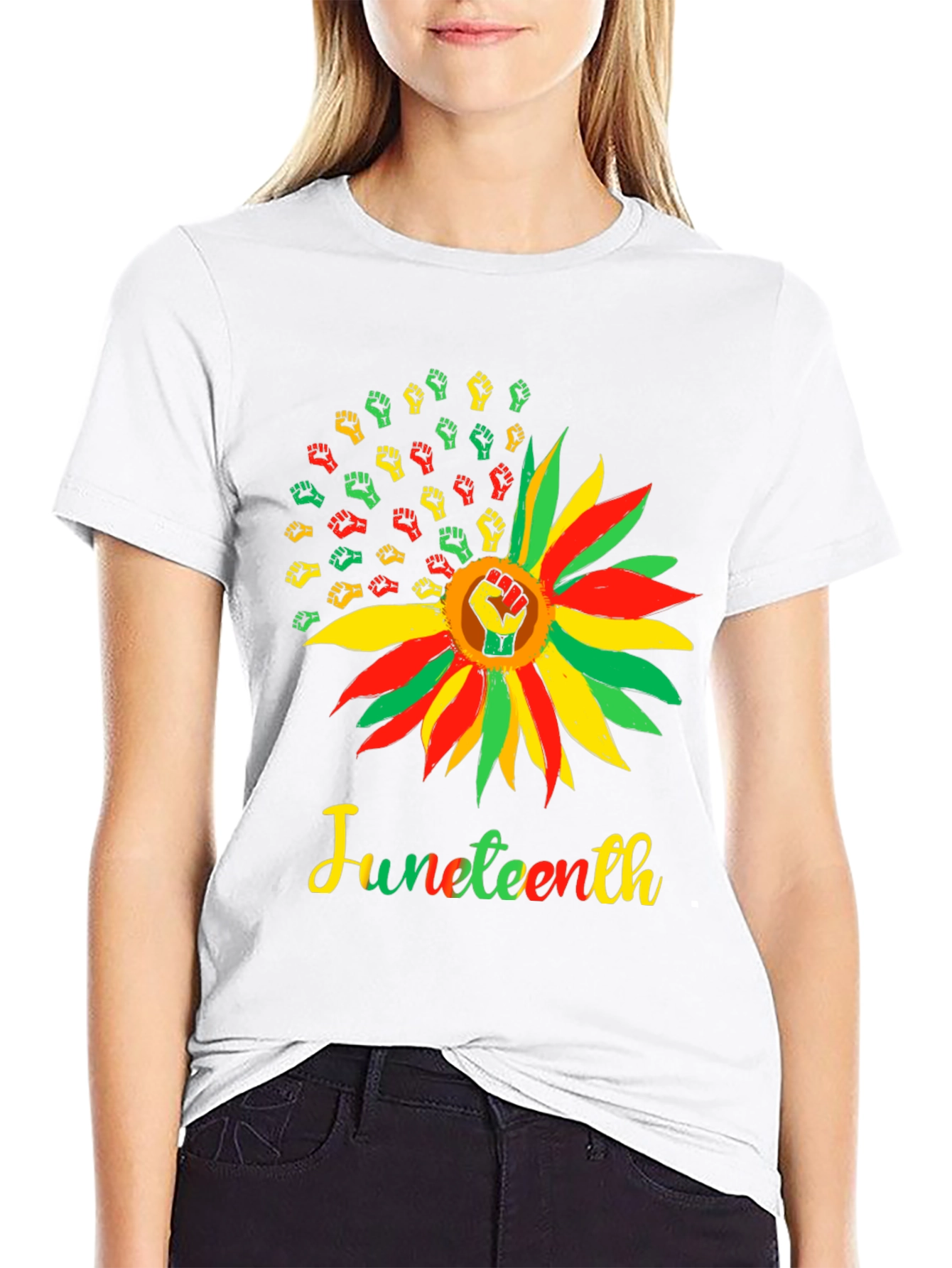 Juneteenth Fist Sunflower Graphic T-Shirt