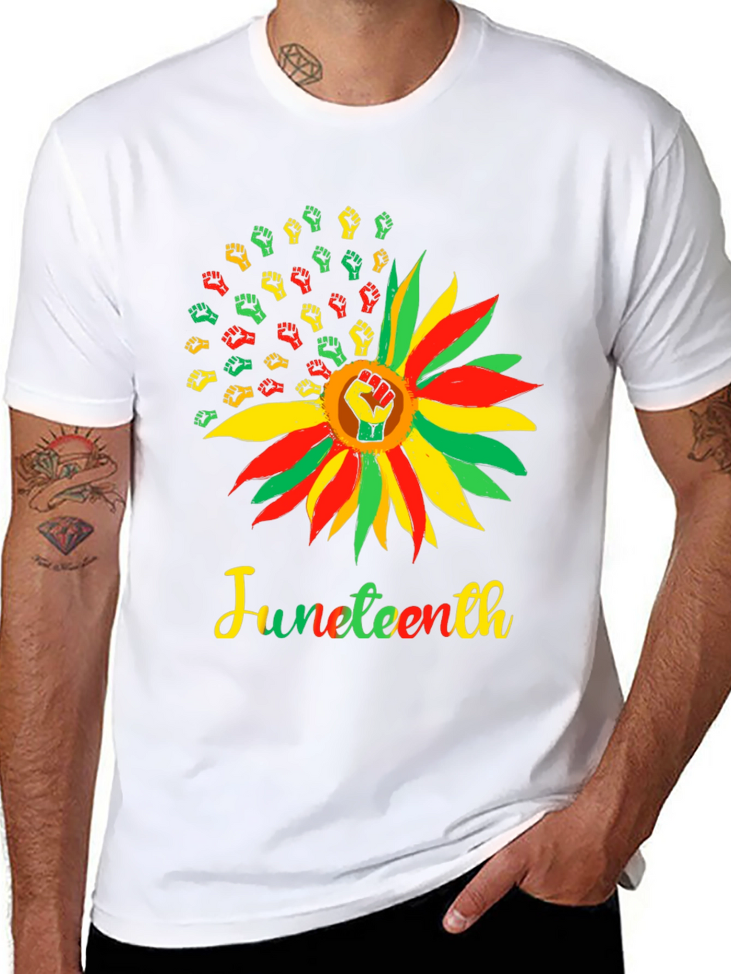 Juneteenth Fist Sunflower Graphic T-Shirt