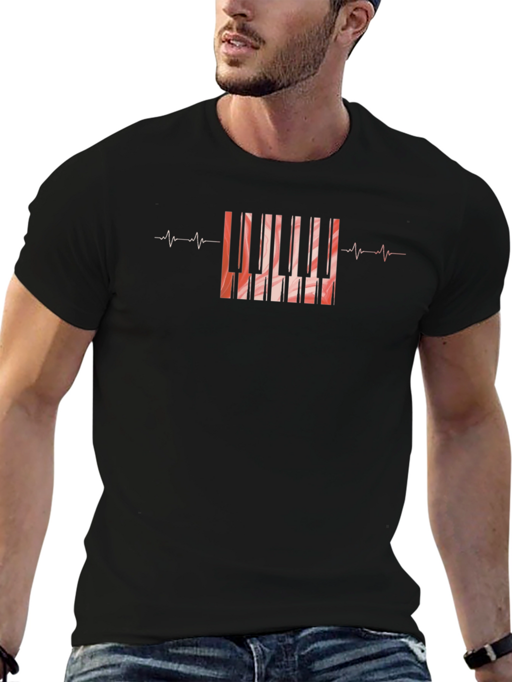 Piano Heartbeat Black T-Shirt
