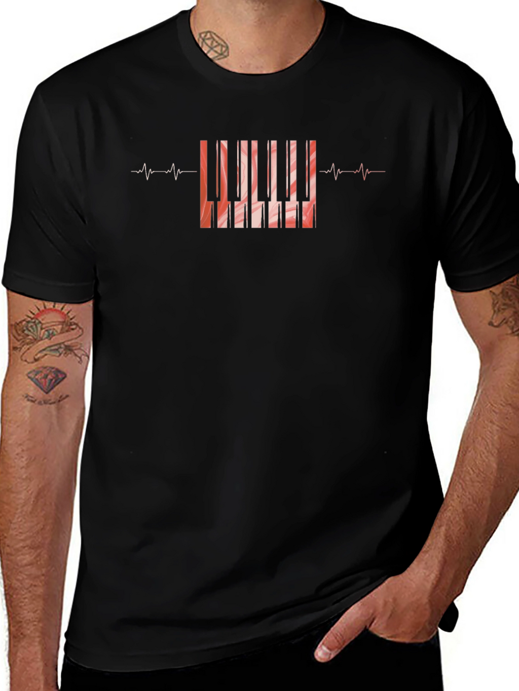 Piano Heartbeat Black T-Shirt
