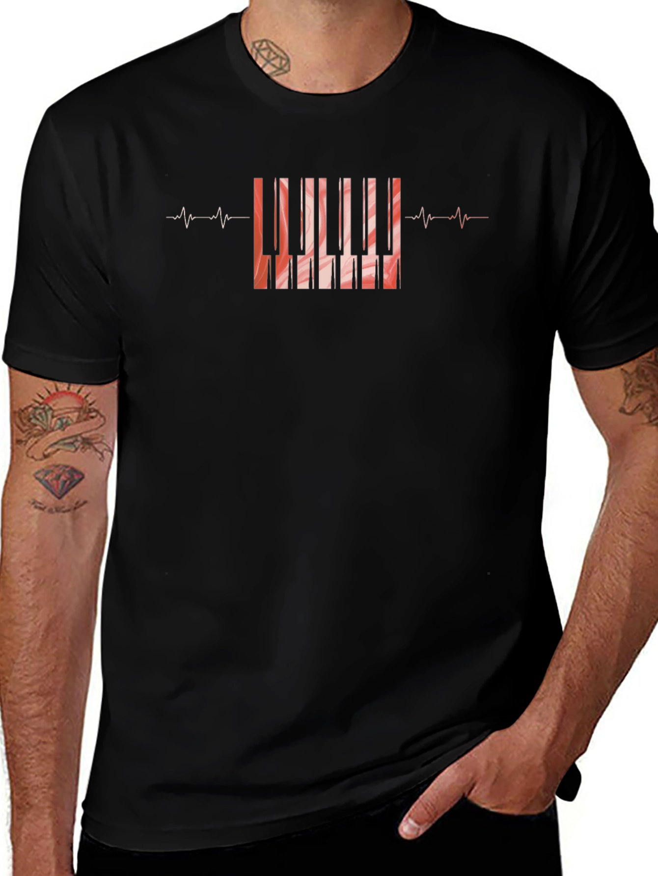 Piano Heartbeat Black T-Shirt
