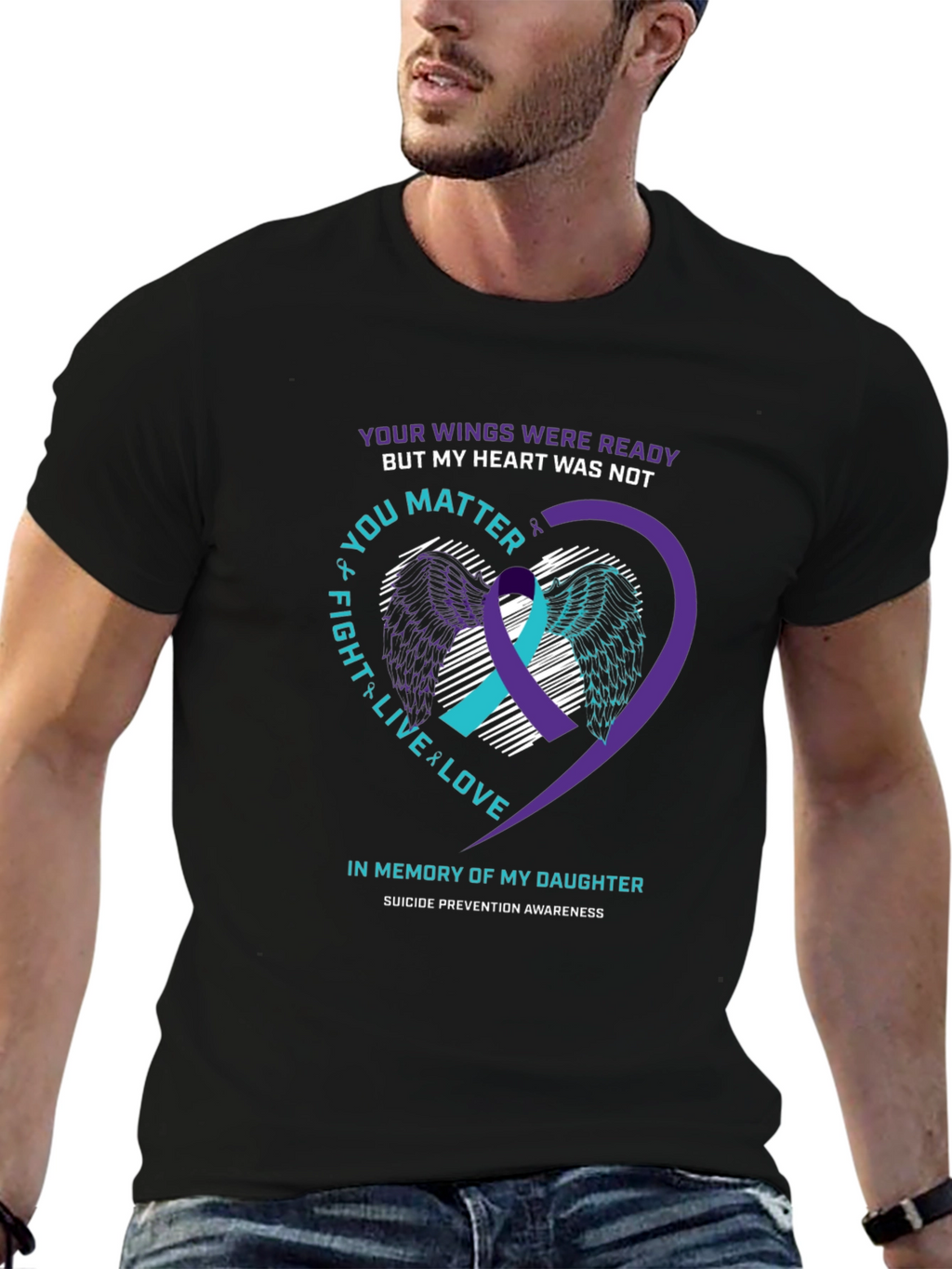 Suicide Awareness T-Shirt - Wings & Heart