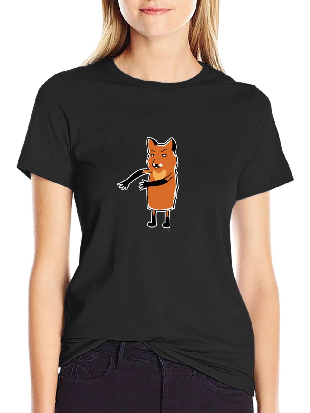 Cartoon Fox Graphic Tee - Black T-Shirt