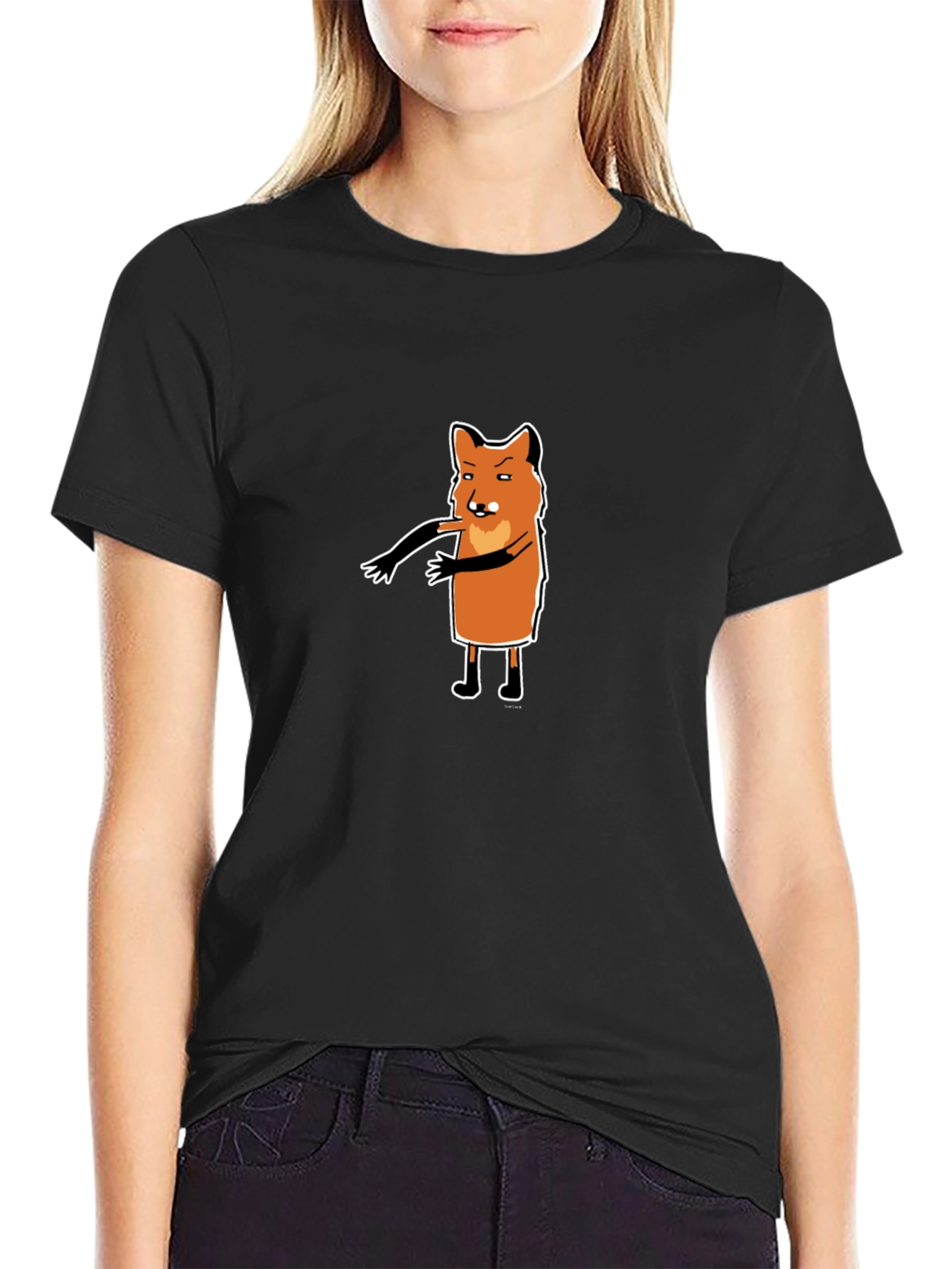 Cartoon Fox Graphic Tee - Black T-Shirt