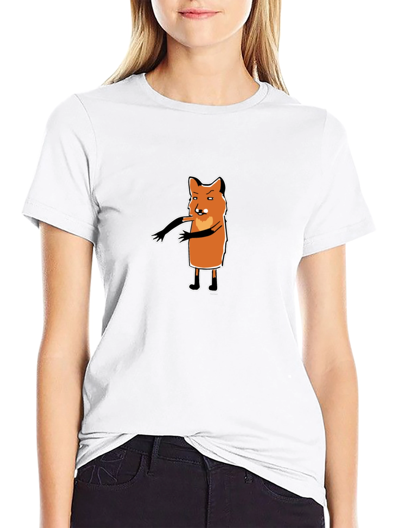 Cartoon Fox Graphic Tee - Black T-Shirt