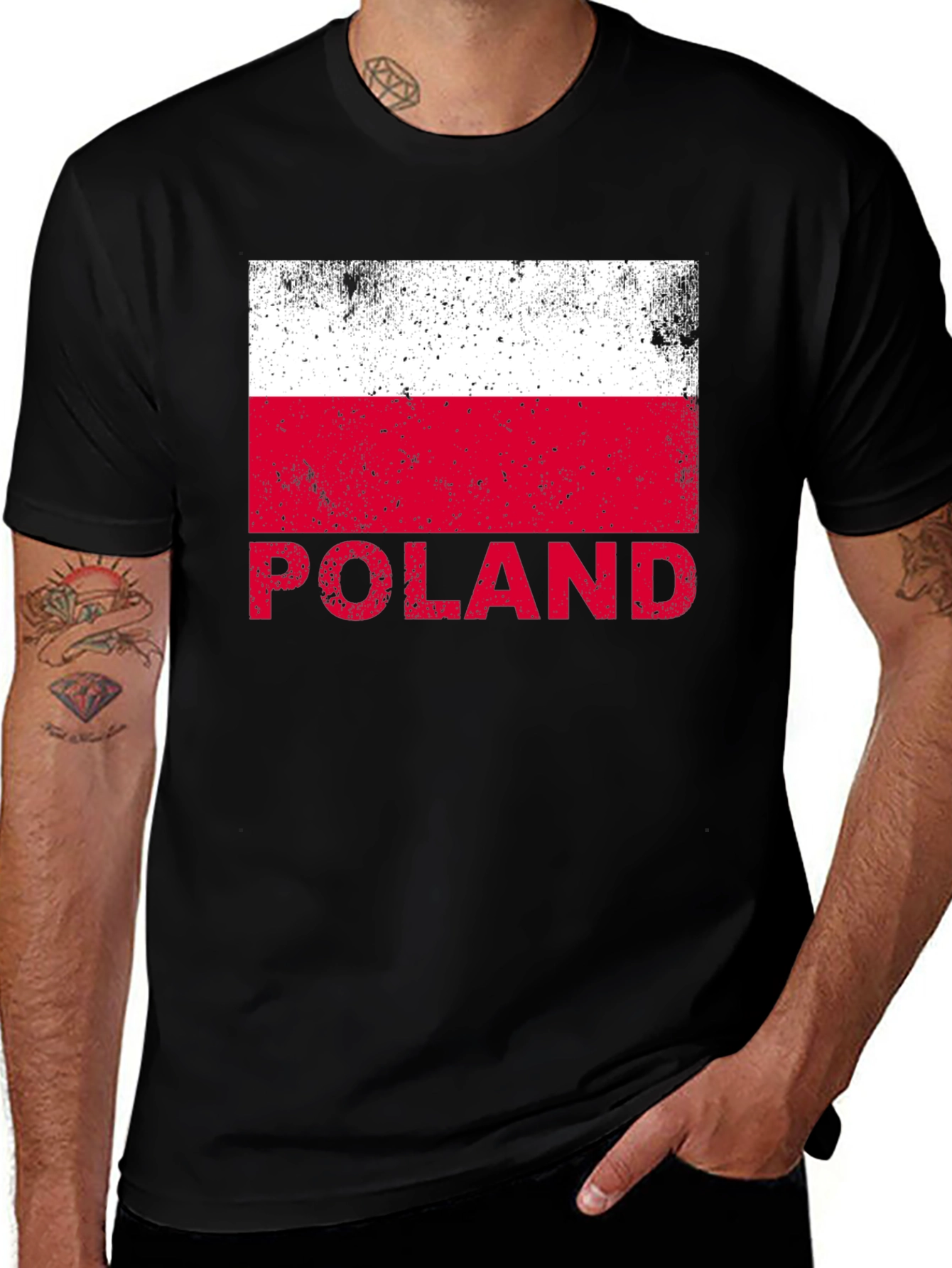 Poland Flag Graphic T-Shirt - Black