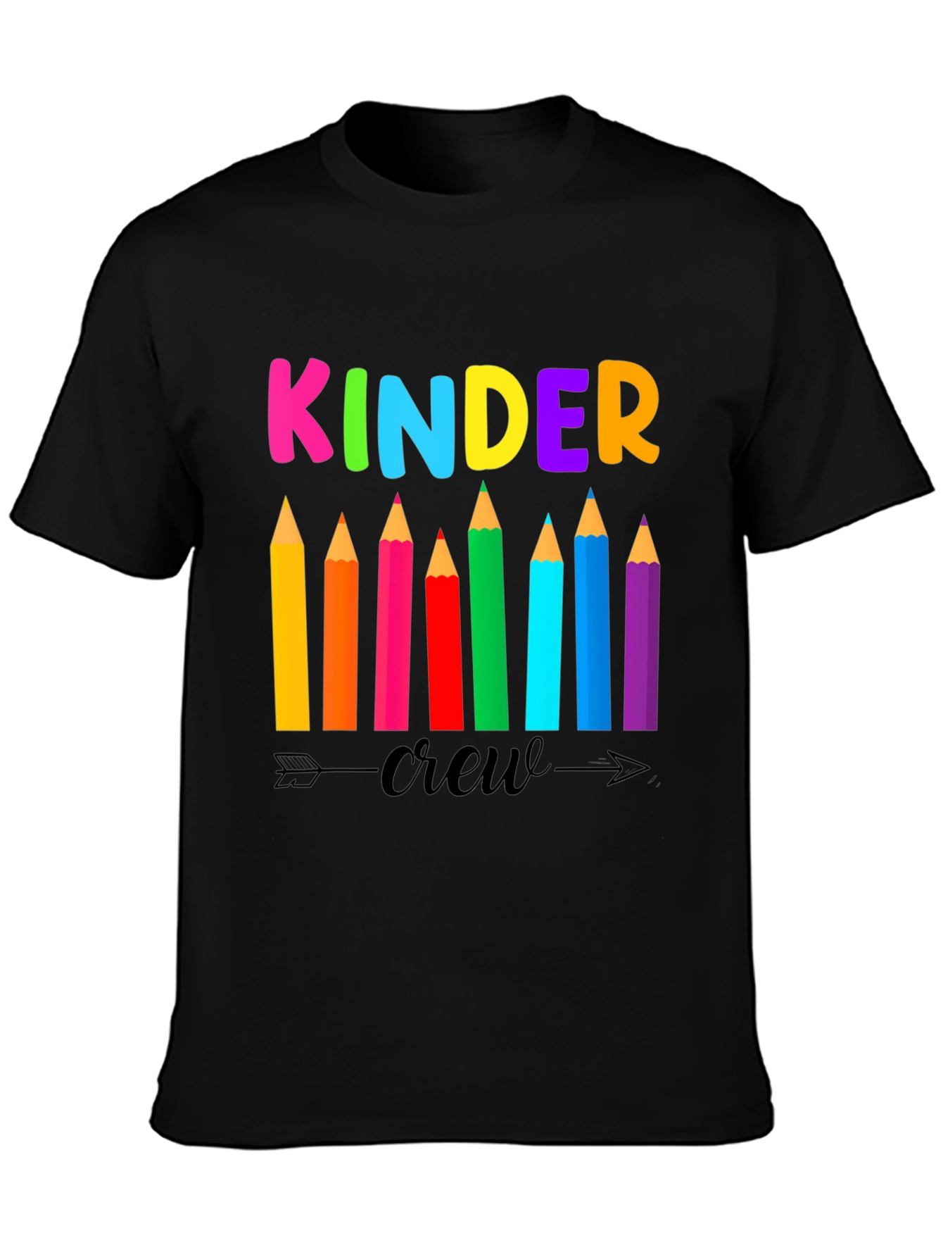 Kinder Crew Teacher T-Shirt - Colorful Pencils
