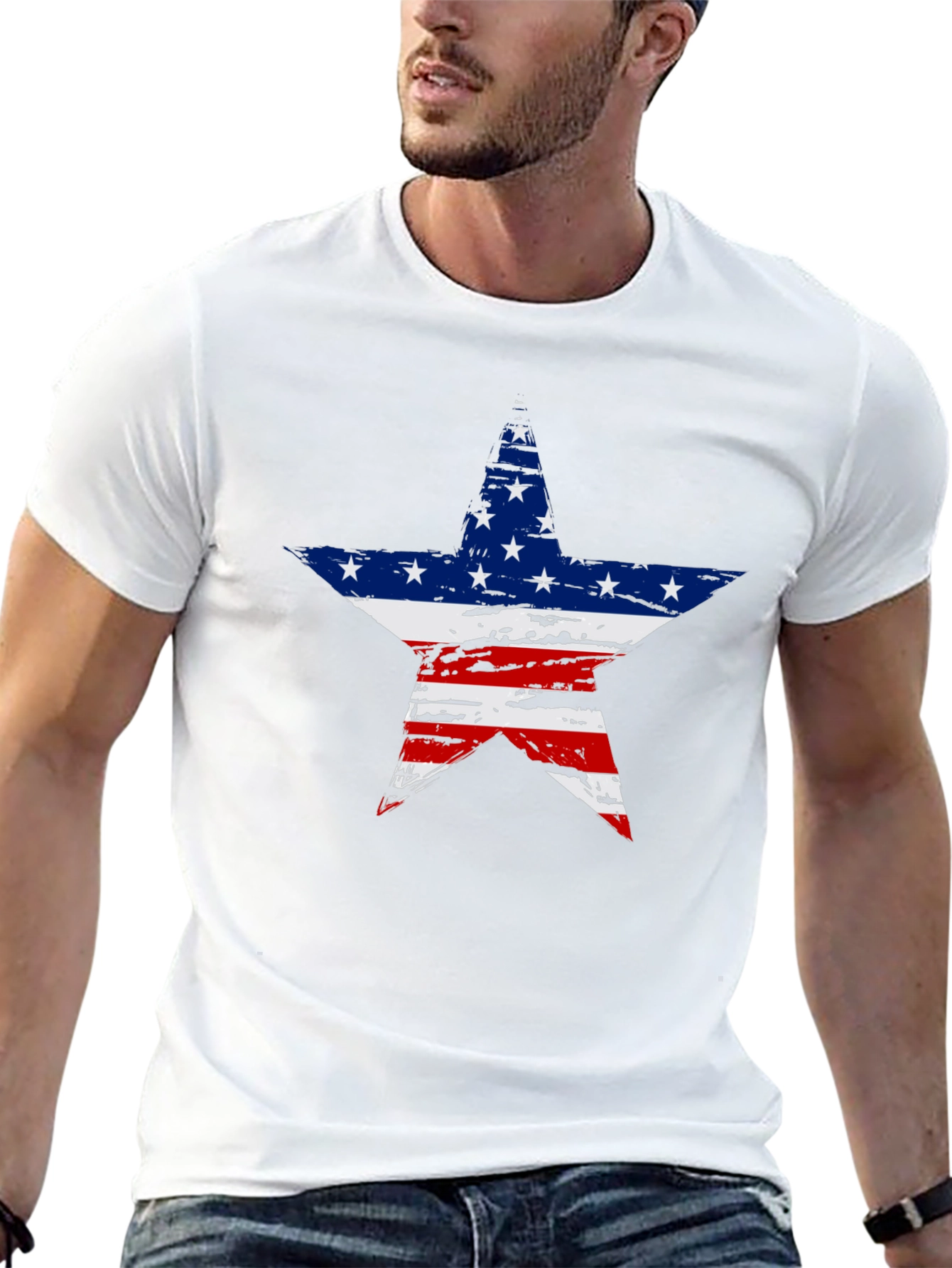 American Flag Star Graphic Tee - Patriotic Style