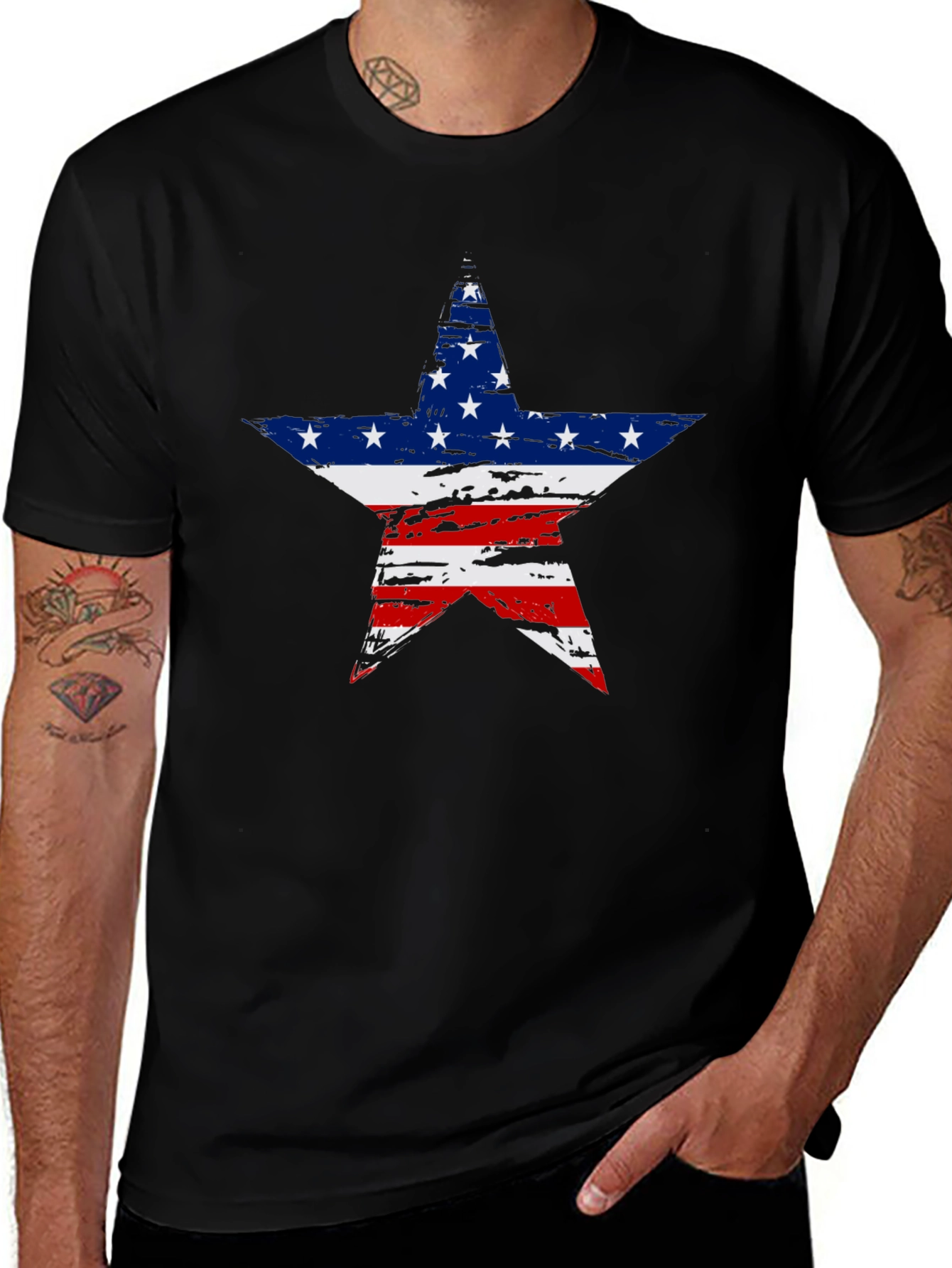 American Flag Star Graphic Tee - Patriotic Style