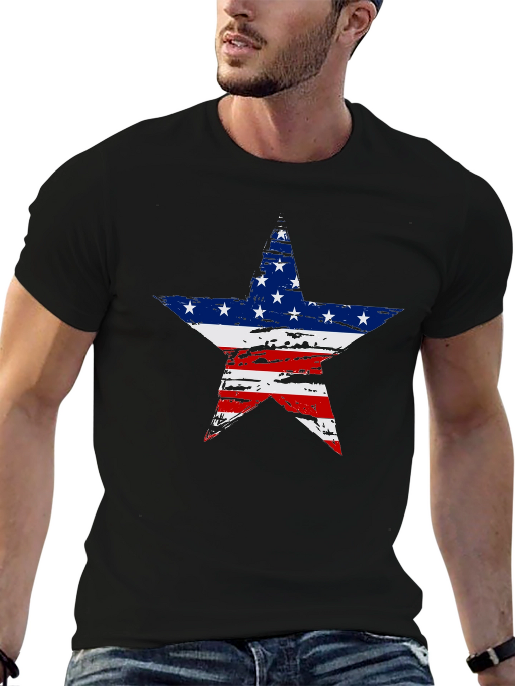 American Flag Star Graphic Tee - Patriotic Style
