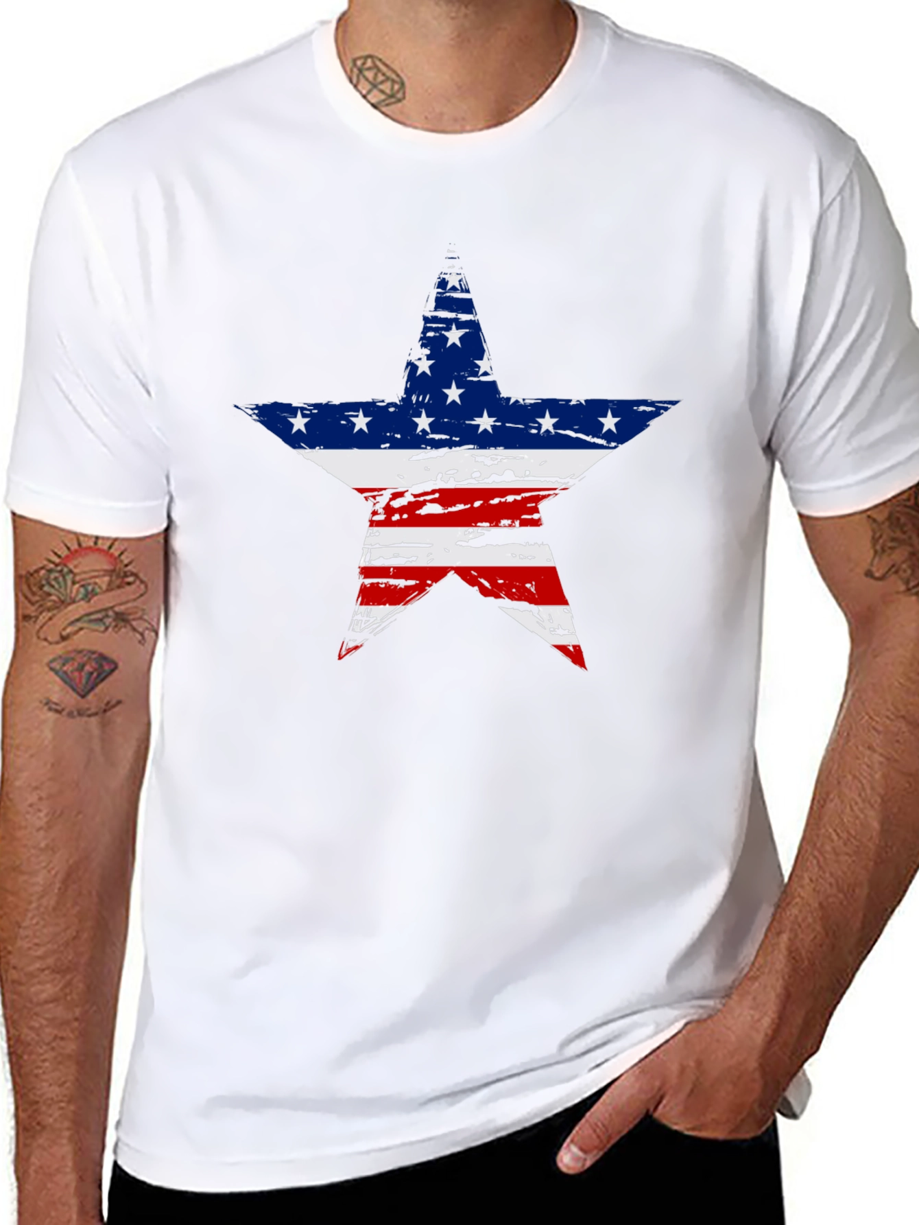 American Flag Star Graphic Tee - Patriotic Style