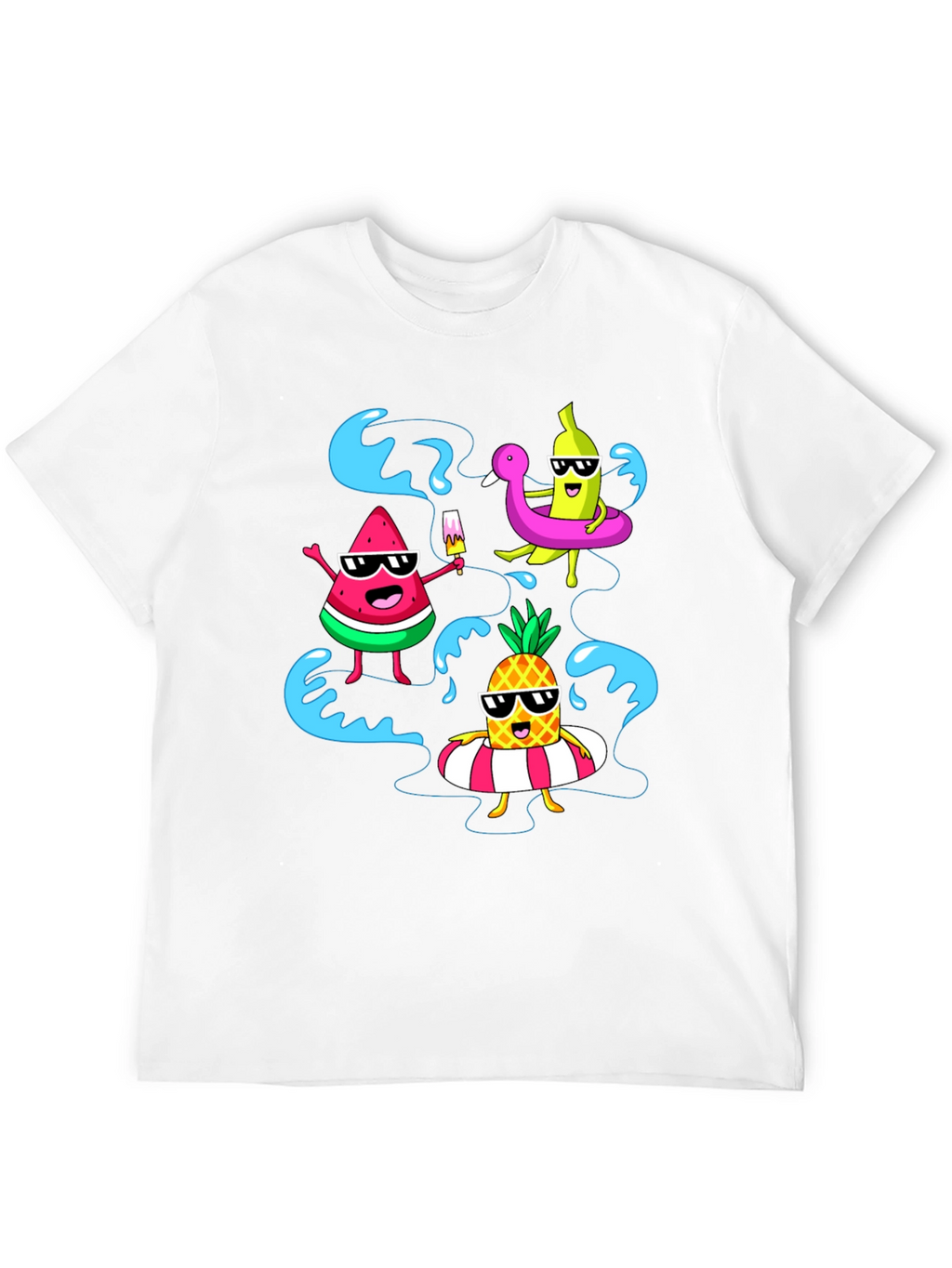 Summer Fruits Cartoon Graphic Black T-Shirt