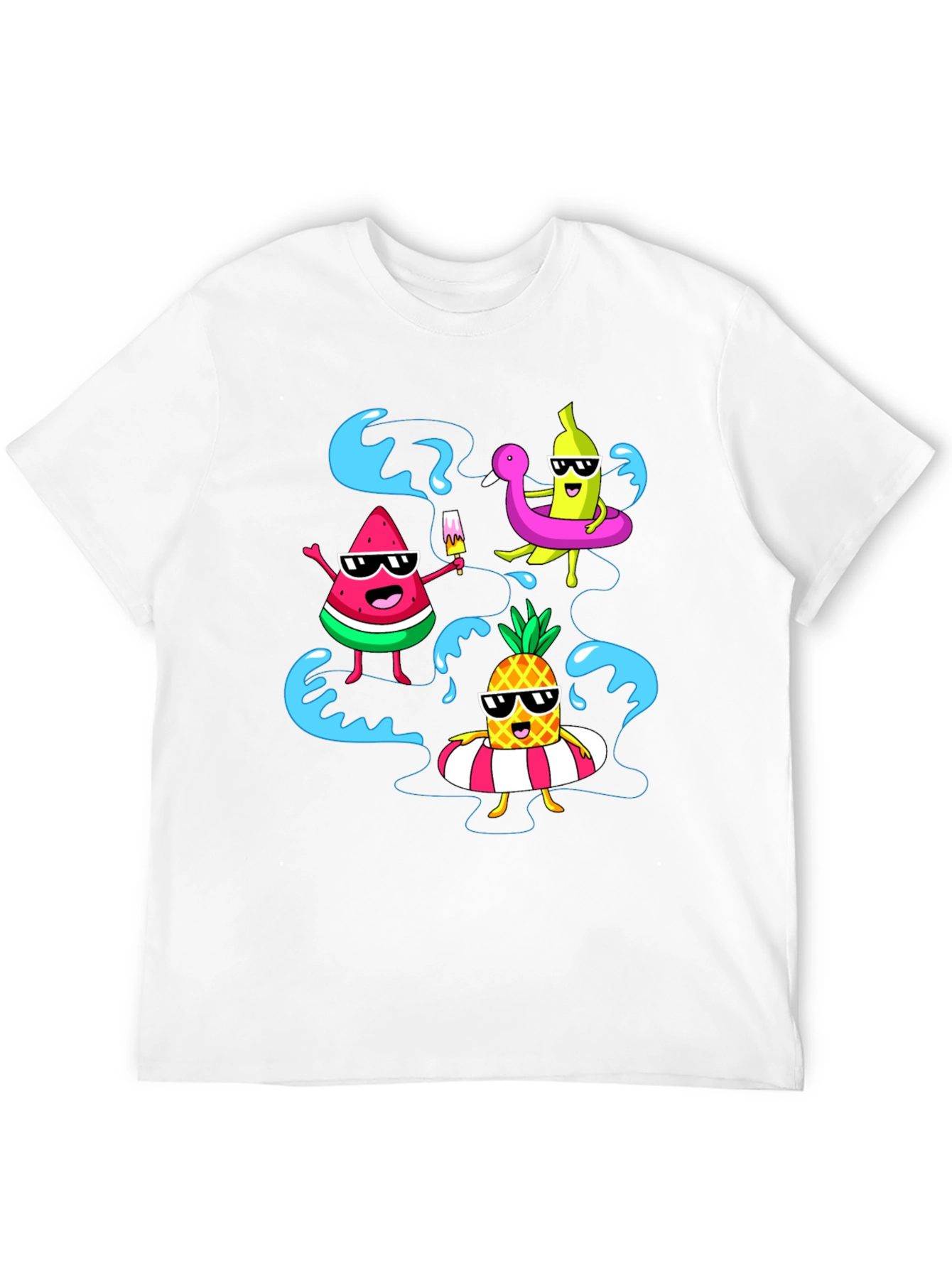 Summer Fruits Cartoon Graphic Black T-Shirt