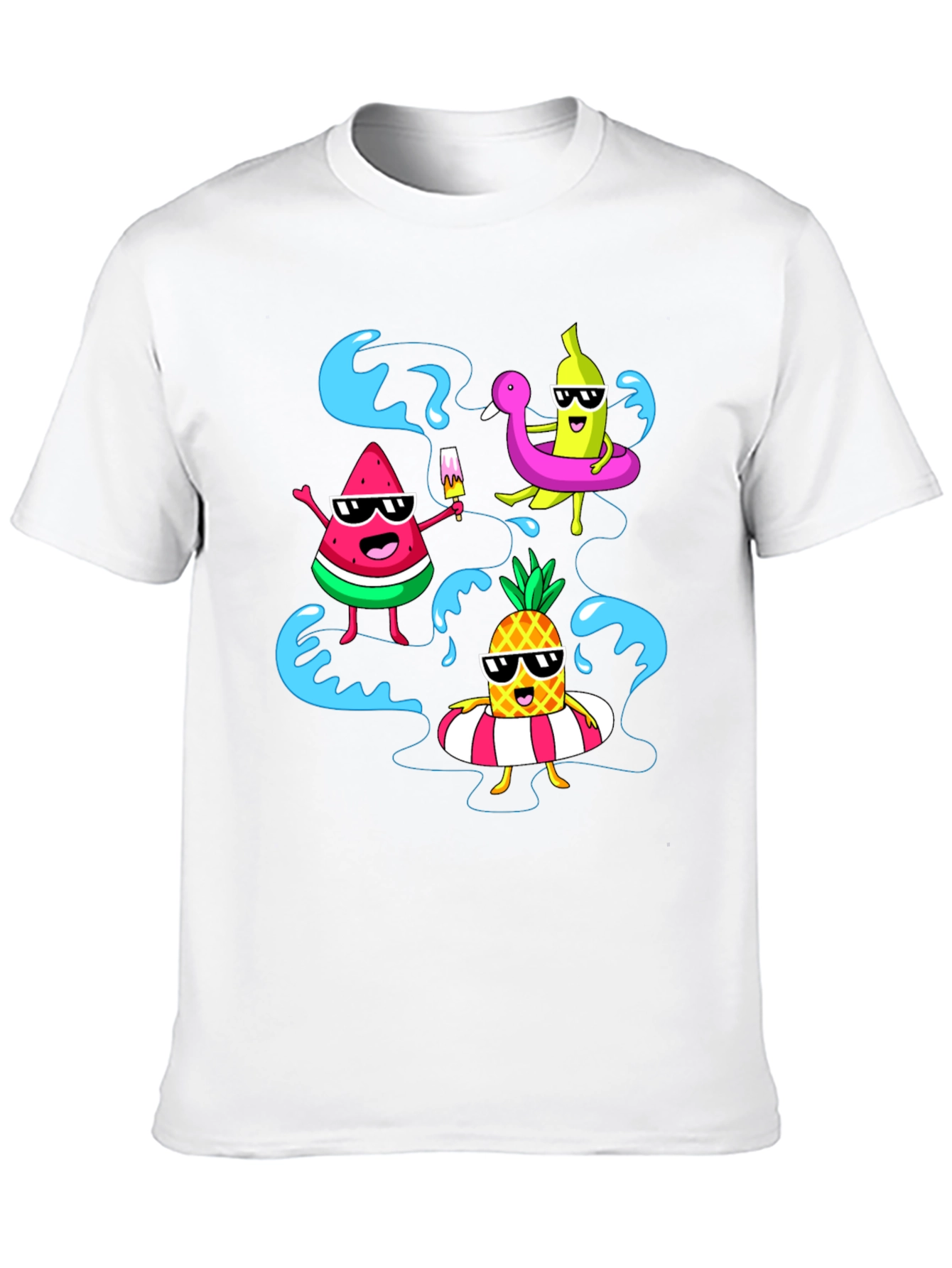 Summer Fruits Cartoon Graphic Black T-Shirt