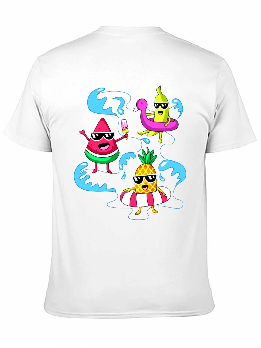 Summer Fruits Cartoon Graphic Black T-Shirt