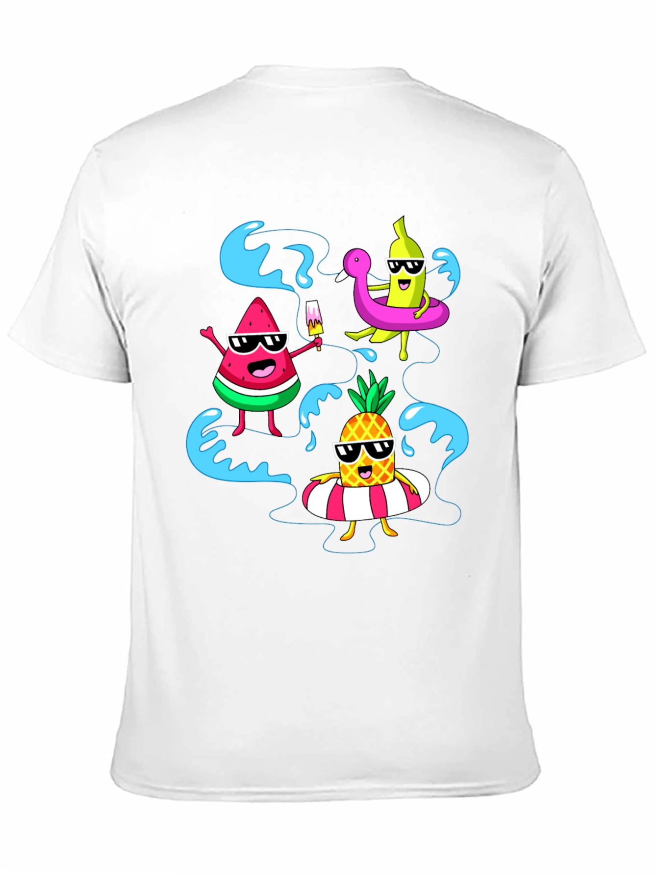 Summer Fruits Cartoon Graphic Black T-Shirt