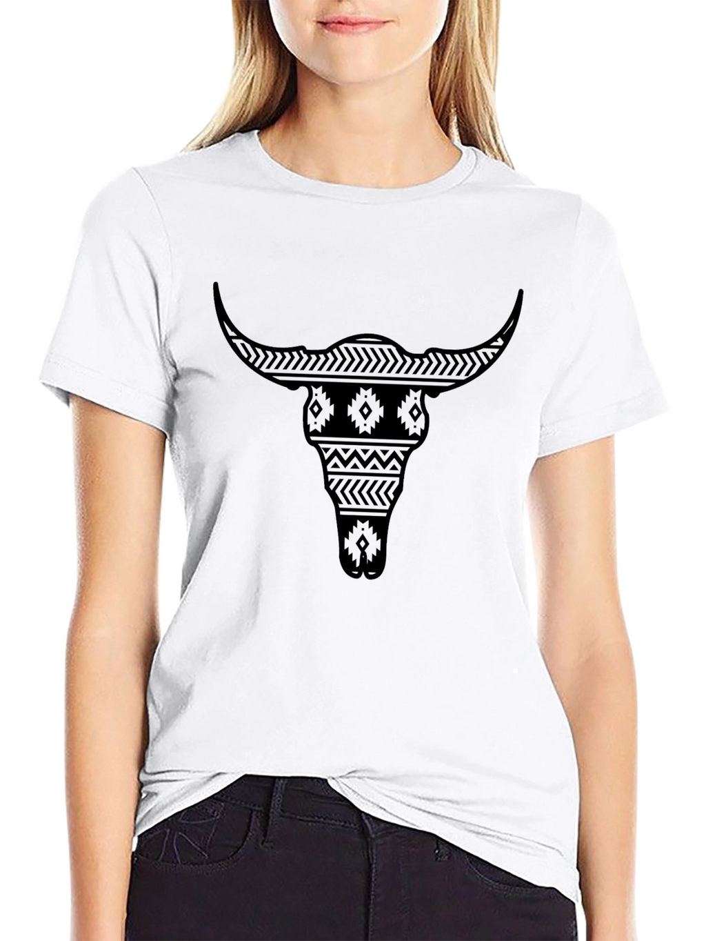 Aztec Bull Skull Graphic T-Shirt