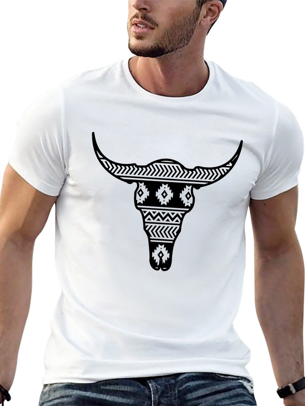 Aztec Bull Skull Graphic T-Shirt