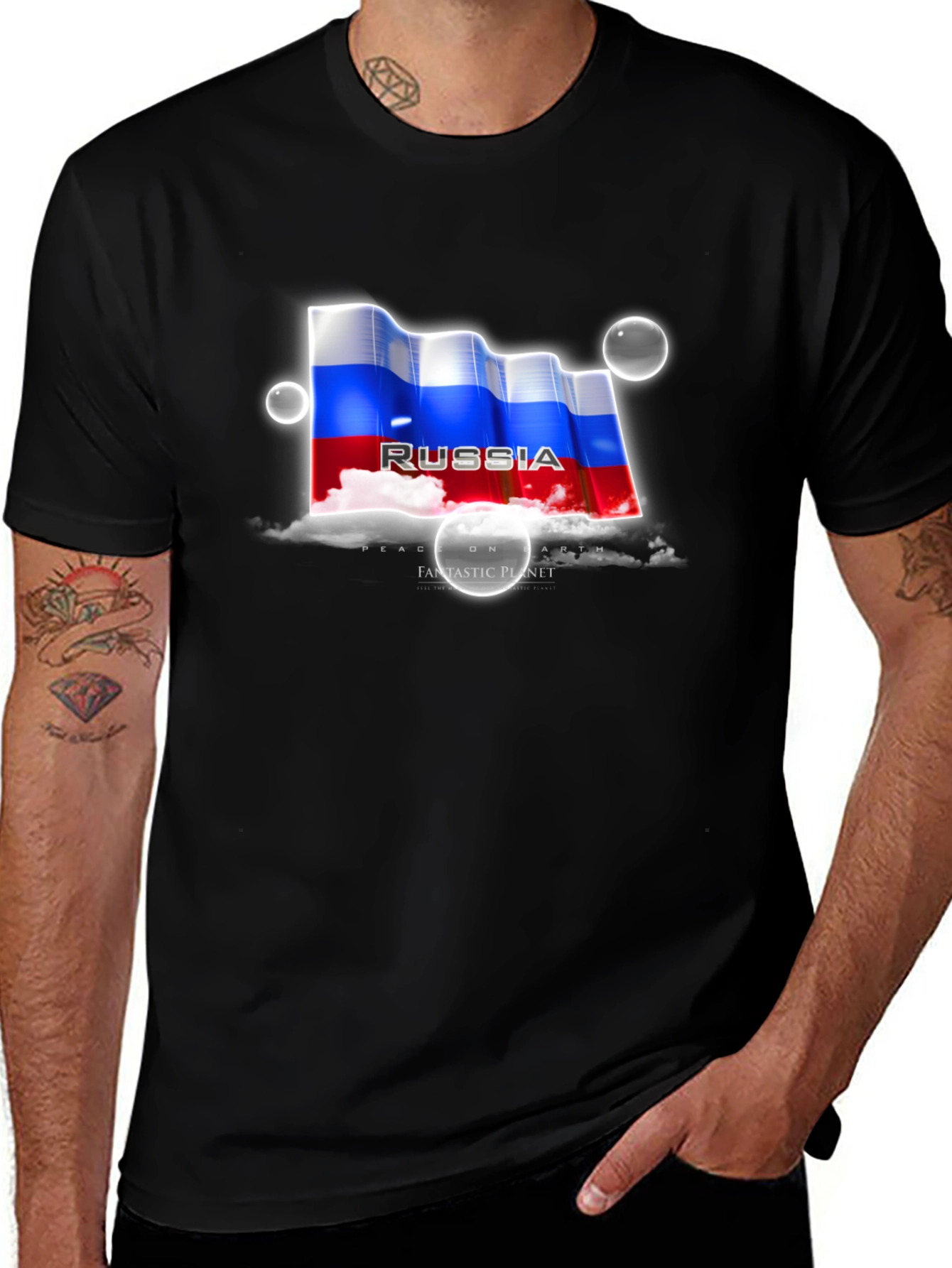 Russia Flag Graphic T-Shirt - Peace On Earth Design