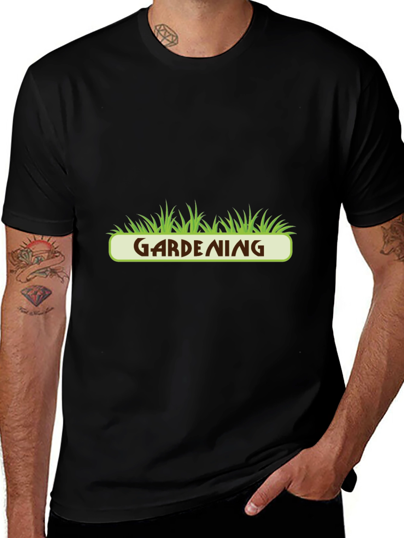 Gardening T-Shirt - Green Grass Design - Black