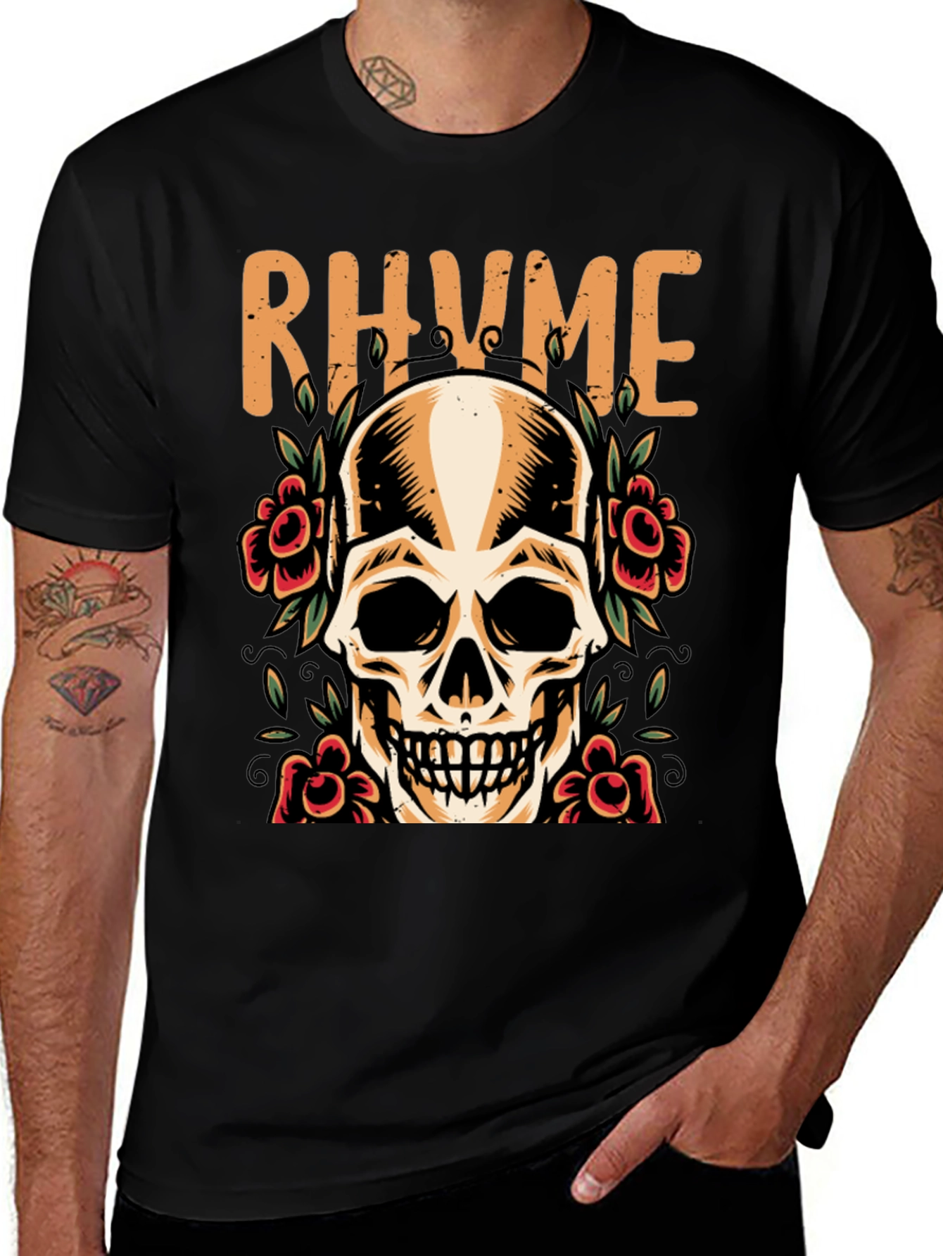 Rhyme Skull & Roses Graphic Tee - Mens Black T-Shirt