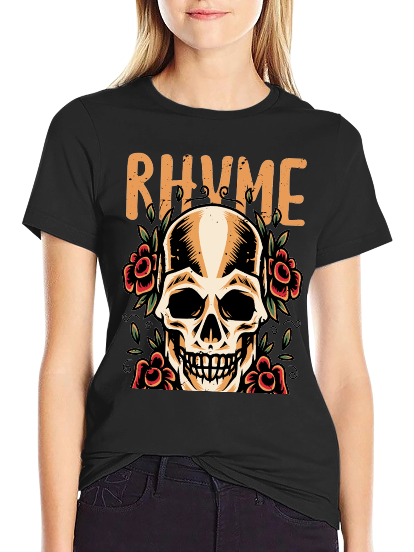 Rhyme Skull & Roses Graphic Tee - Mens Black T-Shirt