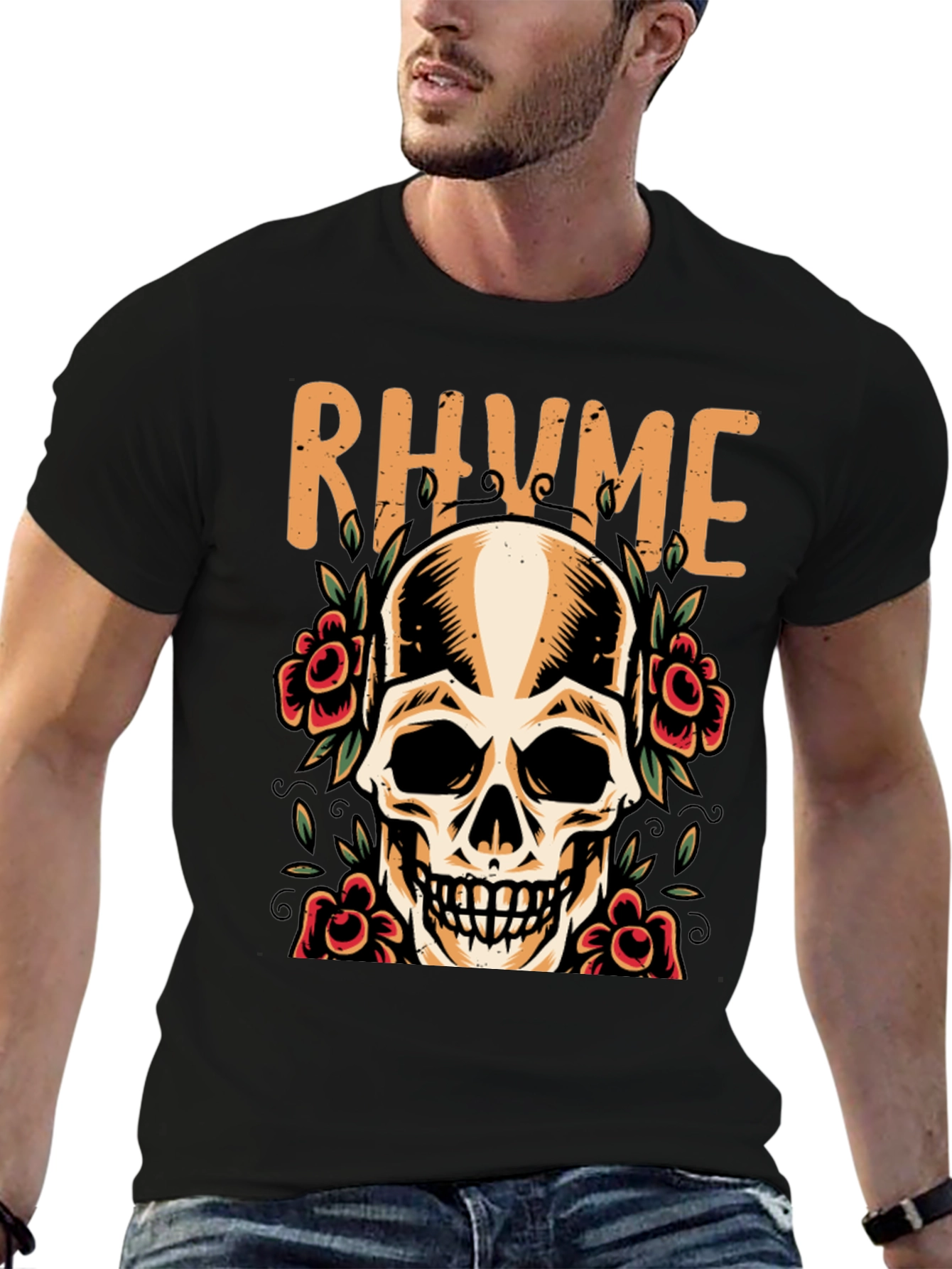 Rhyme Skull & Roses Graphic Tee - Mens Black T-Shirt