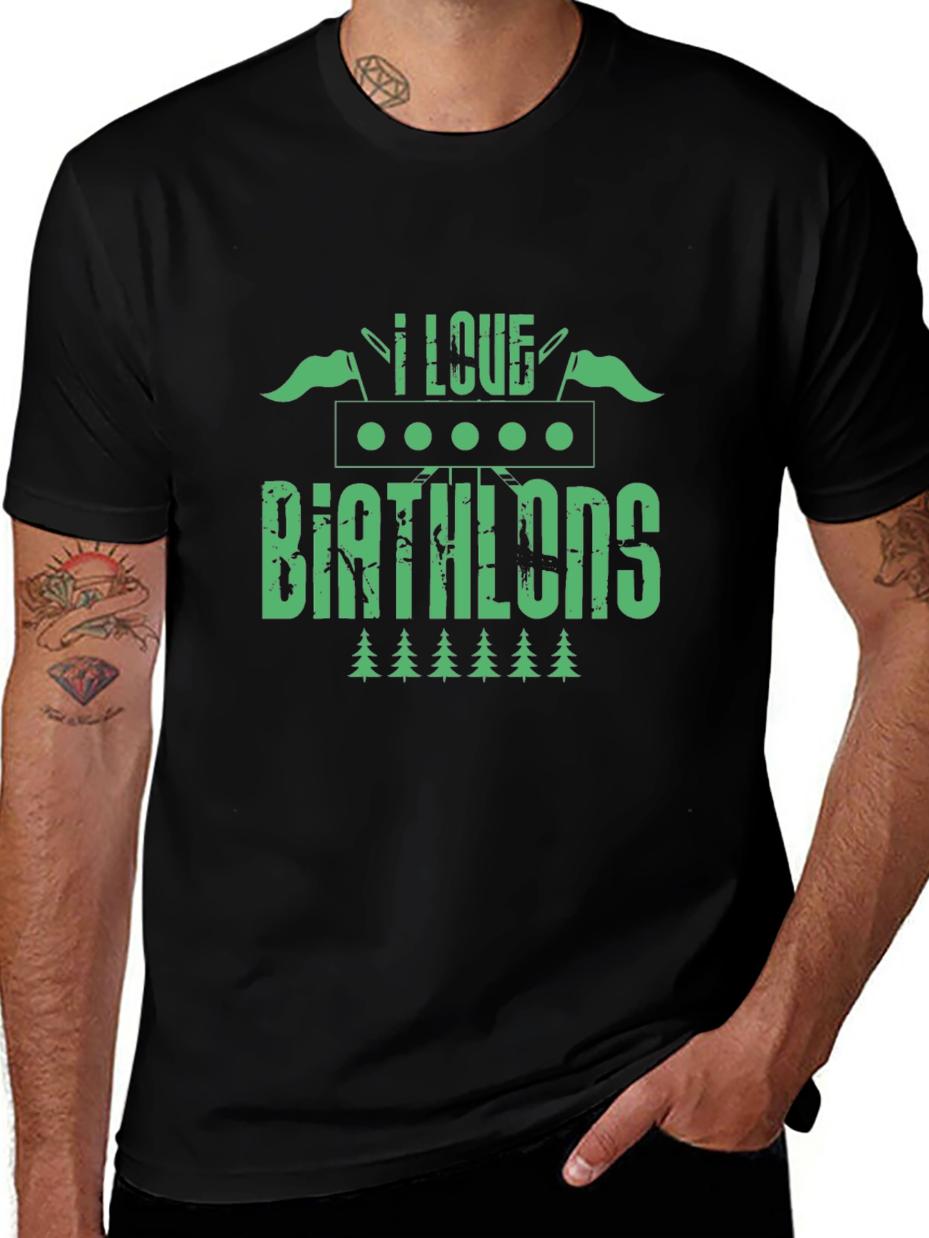 I Love Biathlons T-Shirt - Green Graphic Tee