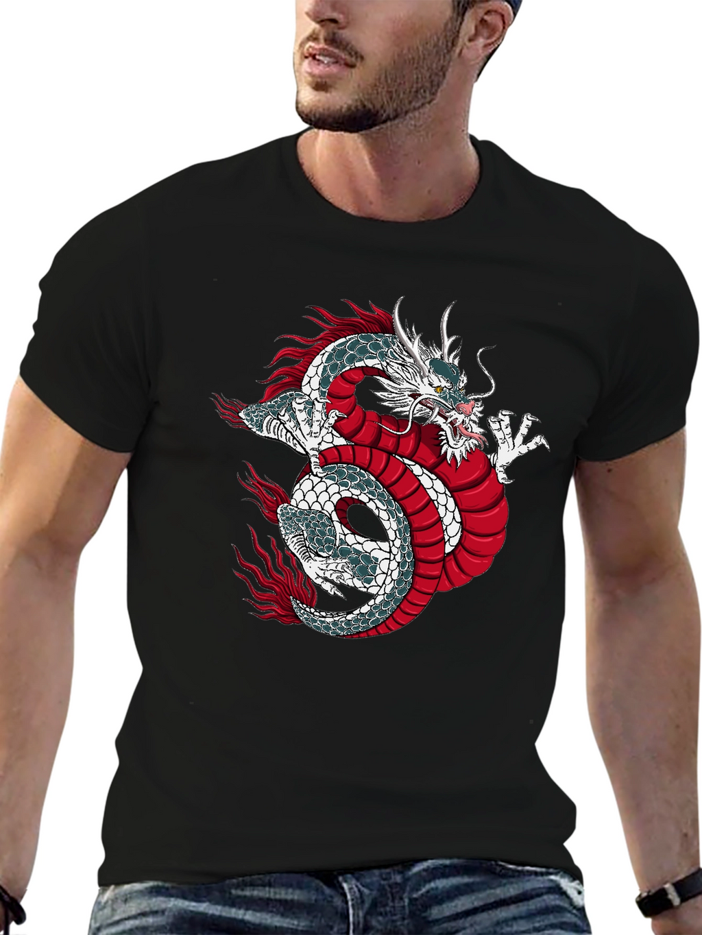 Dragon Graphic Print Black T-Shirt