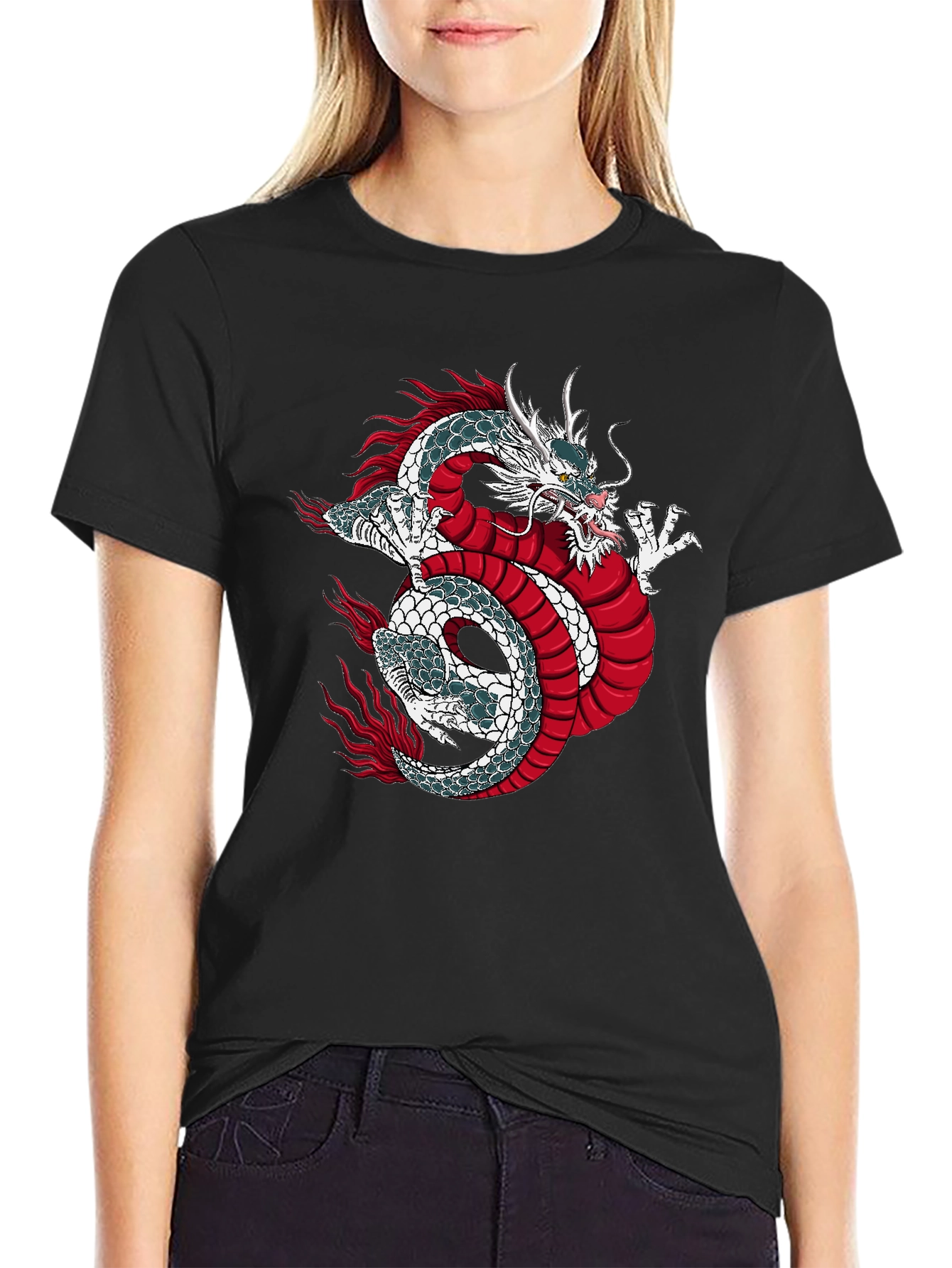 Dragon Graphic Print Black T-Shirt