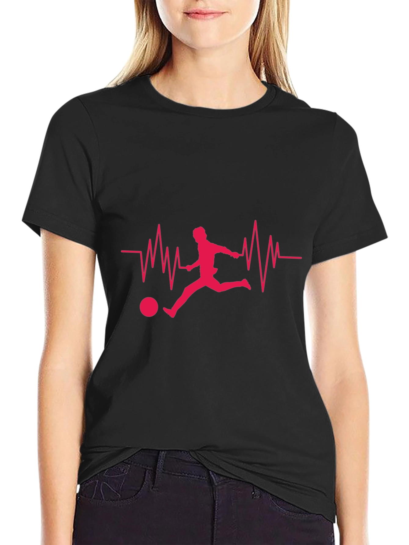 Soccer Heartbeat Graphic Tee - Sporty Black T-Shirt