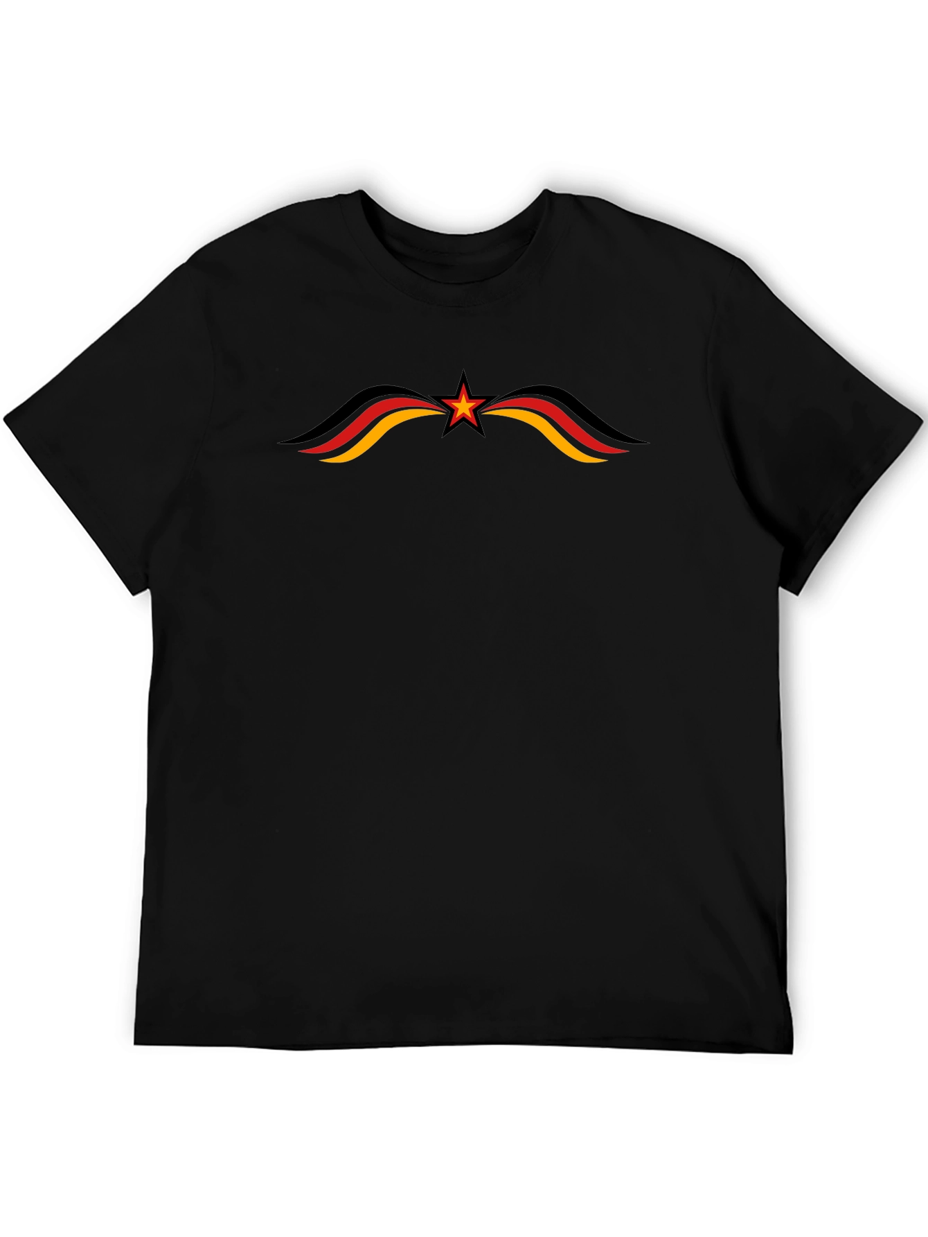 Germany Flag Star Graphic Tee - Black Cotton T-Shirt