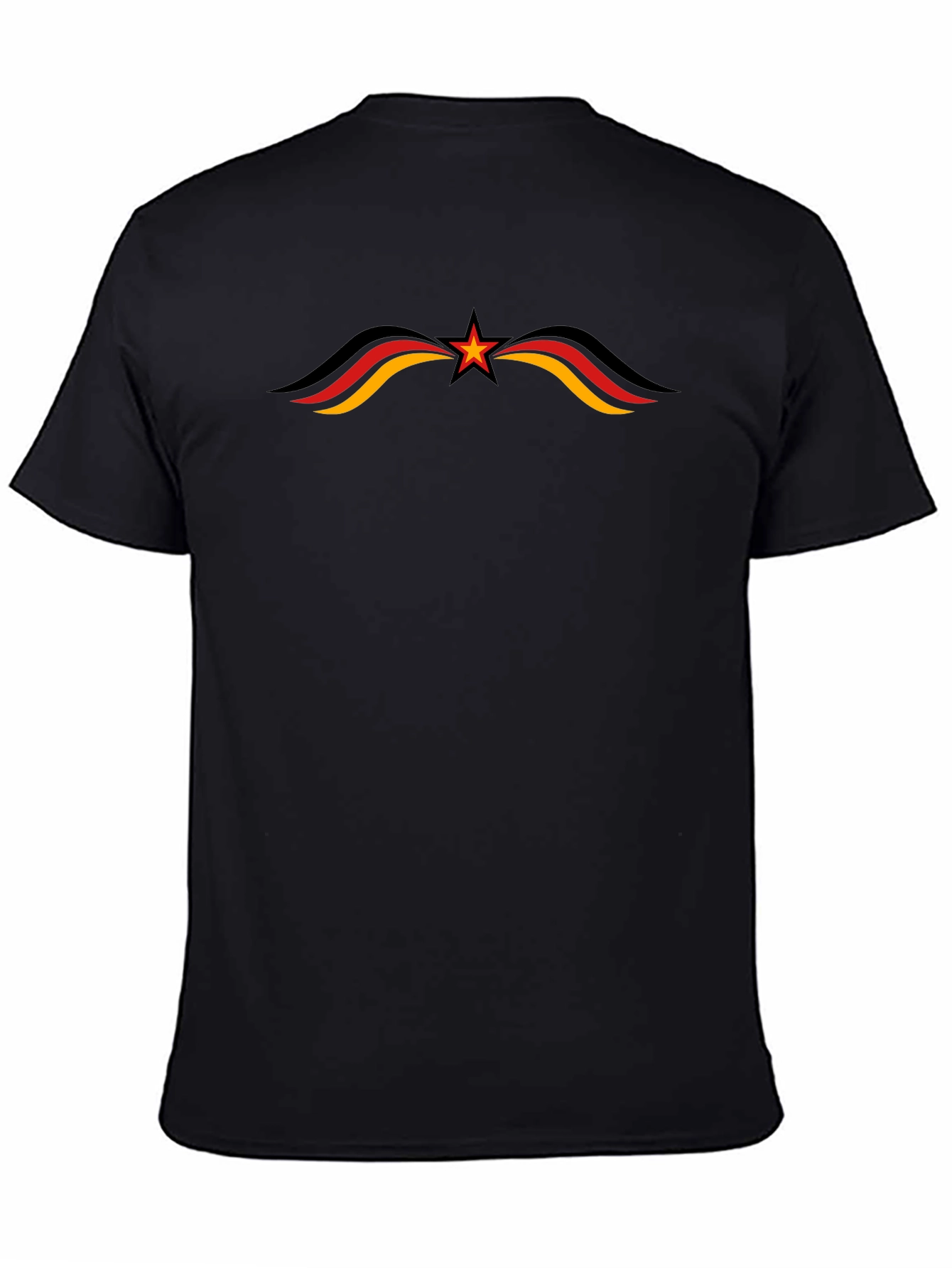 Germany Flag Star Graphic Tee - Black Cotton T-Shirt