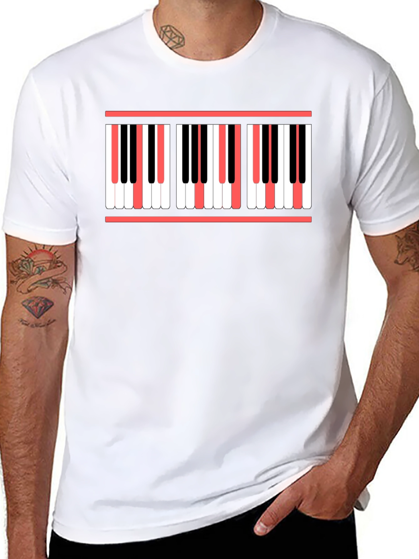 Piano Keys Graphic Print Black T-Shirt