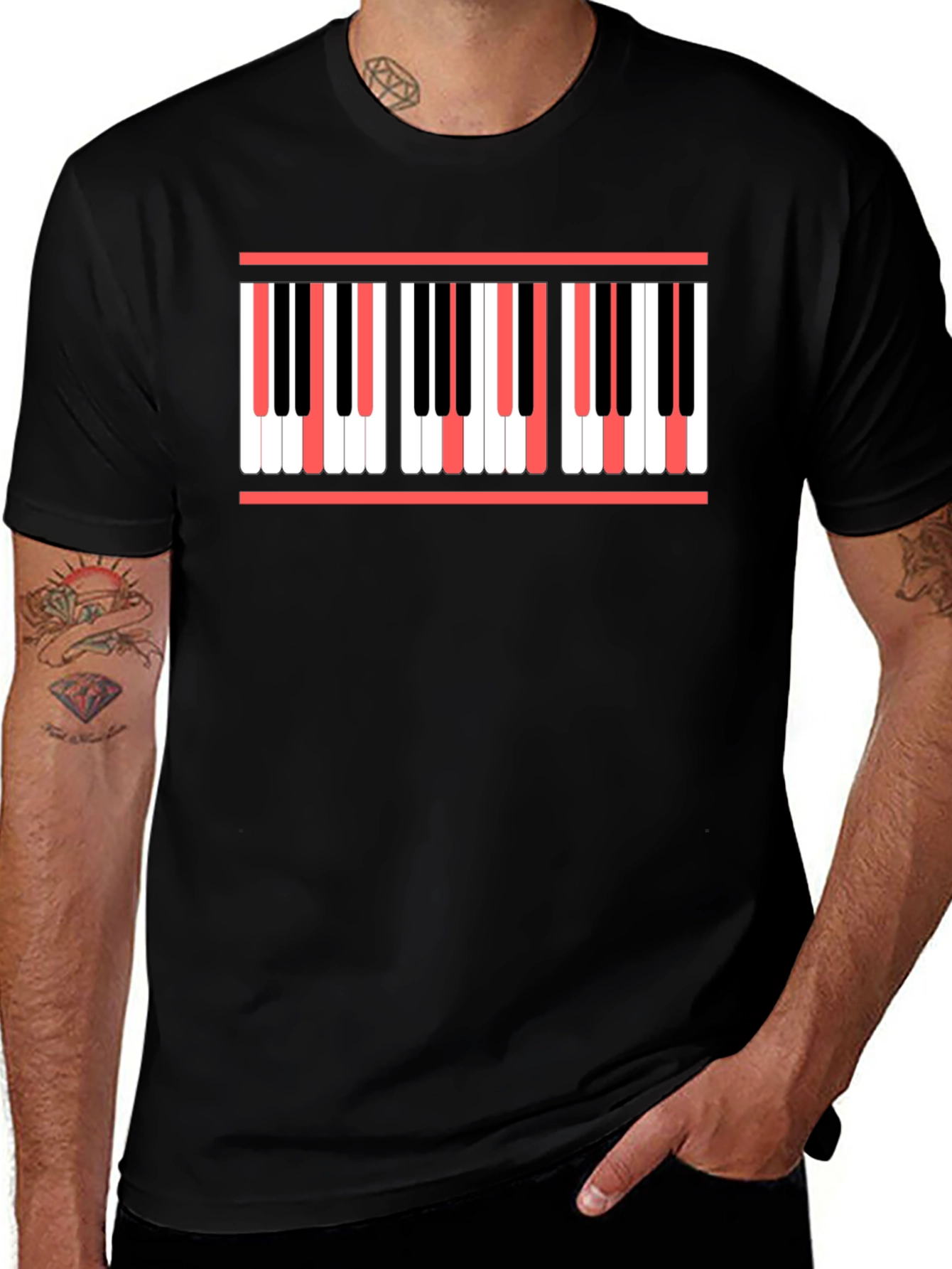 Piano Keys Graphic Print Black T-Shirt