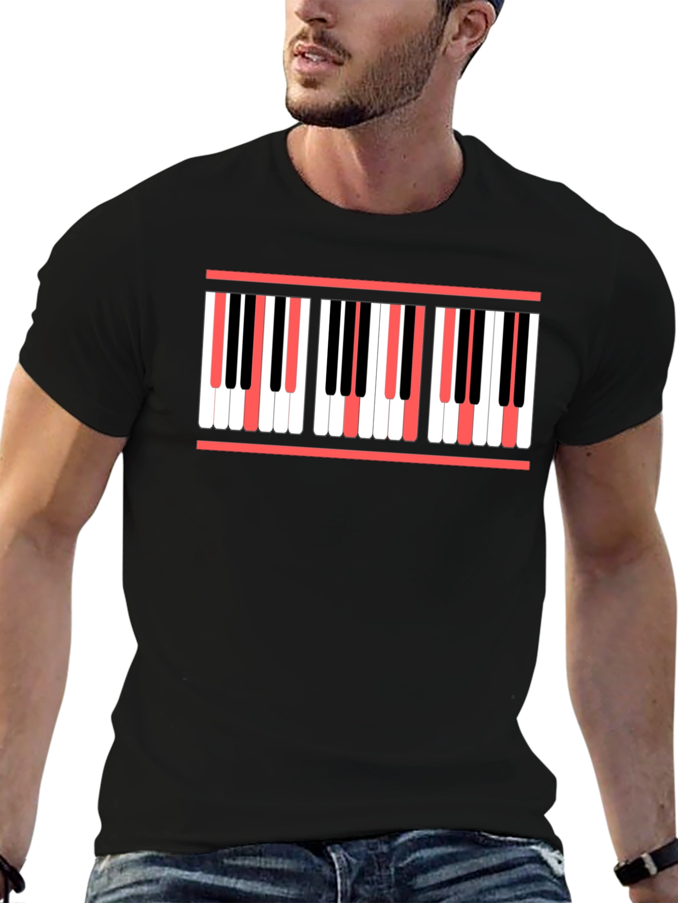 Piano Keys Graphic Print Black T-Shirt