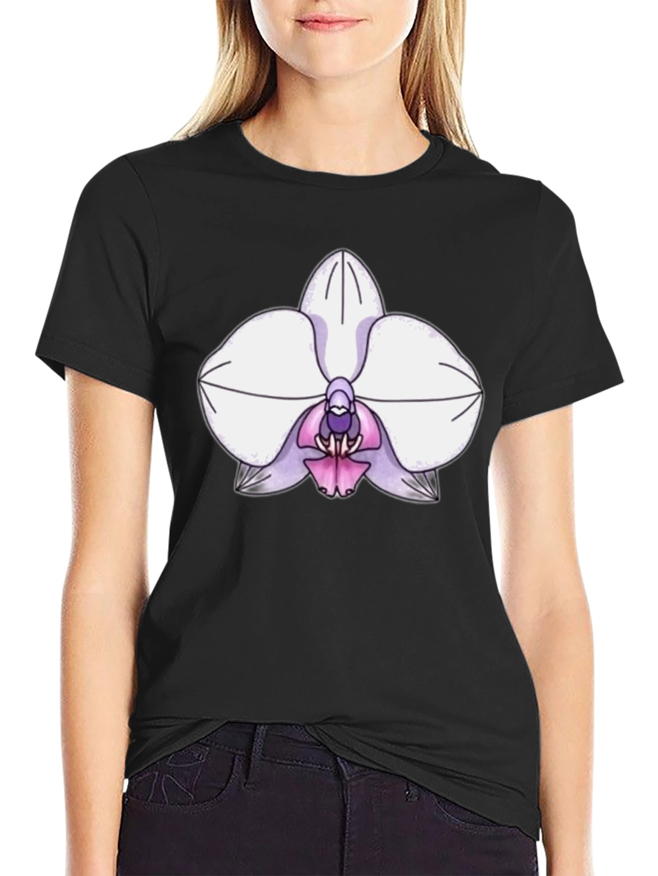 Orchid Graphic Tee - Black Cotton Blend
