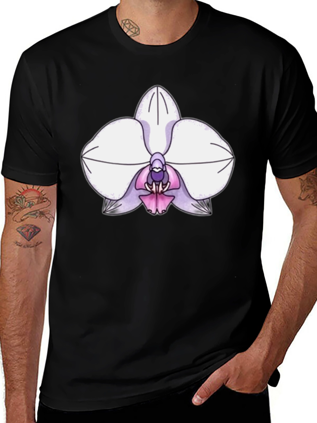 Orchid Graphic Tee - Black Cotton Blend