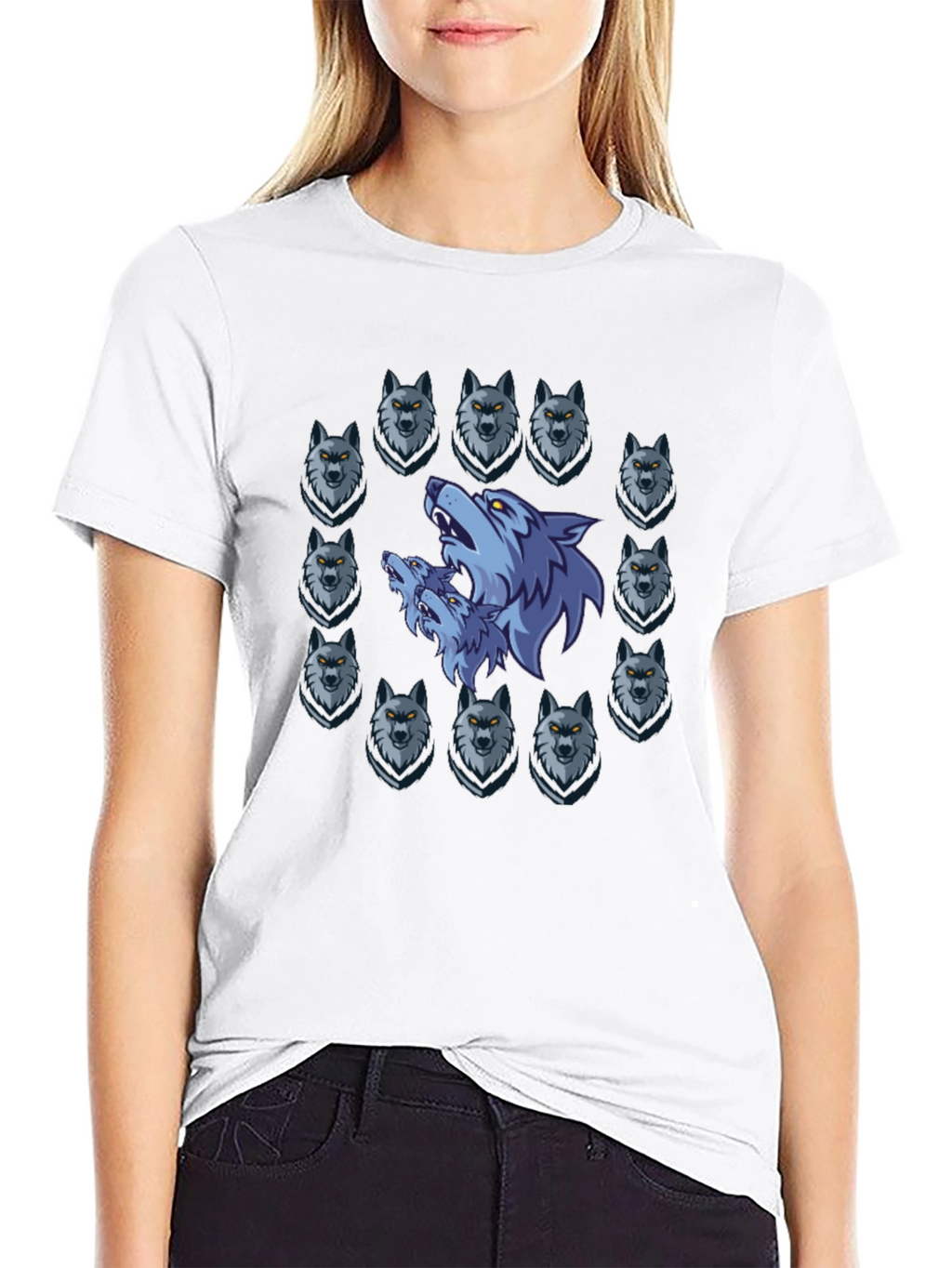 Wolf Pack Graphic Print Black T-Shirt