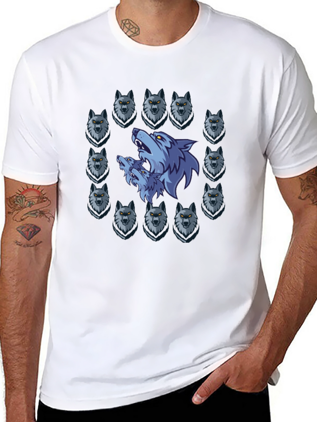 Wolf Pack Graphic Print Black T-Shirt